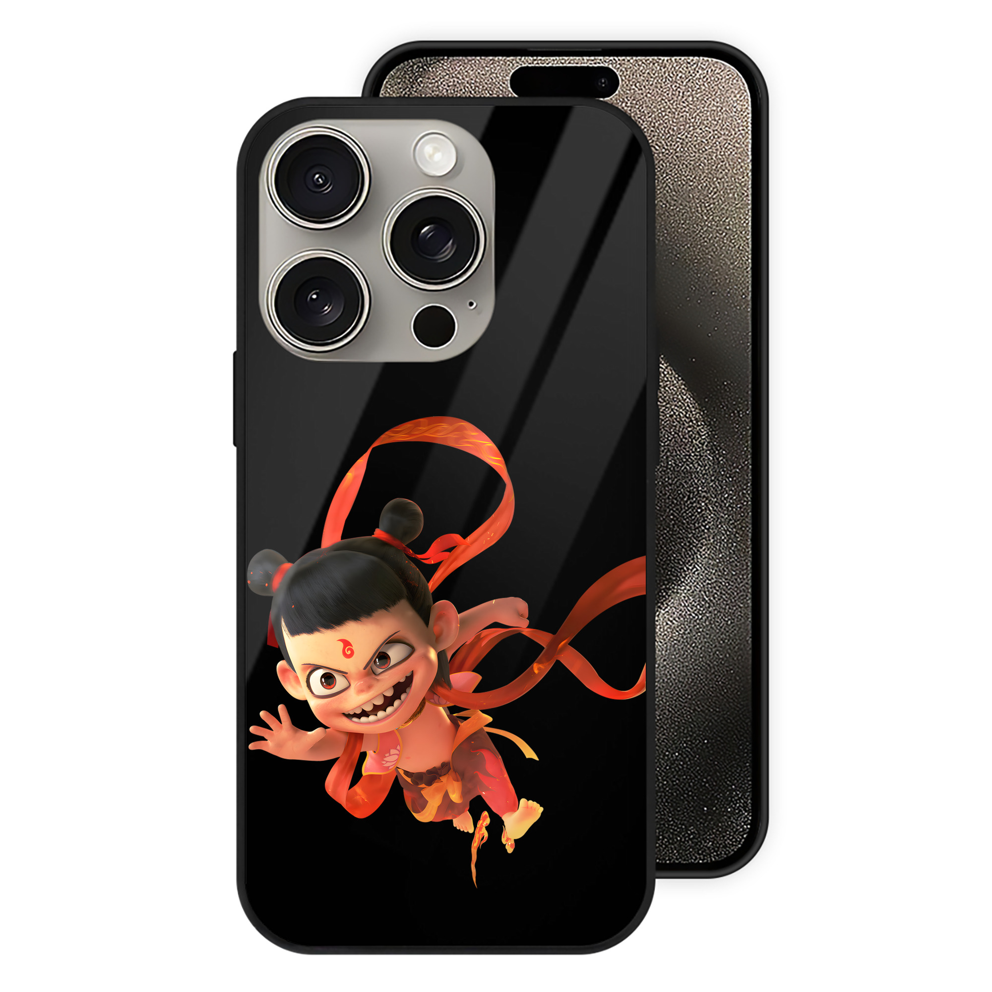 （画像用） Ne Zha 2 ナタ 魔童の大暴れ 【iPhone15Pro対応】スマホケース 耐衝撃＆黄変防止 背面ガラス