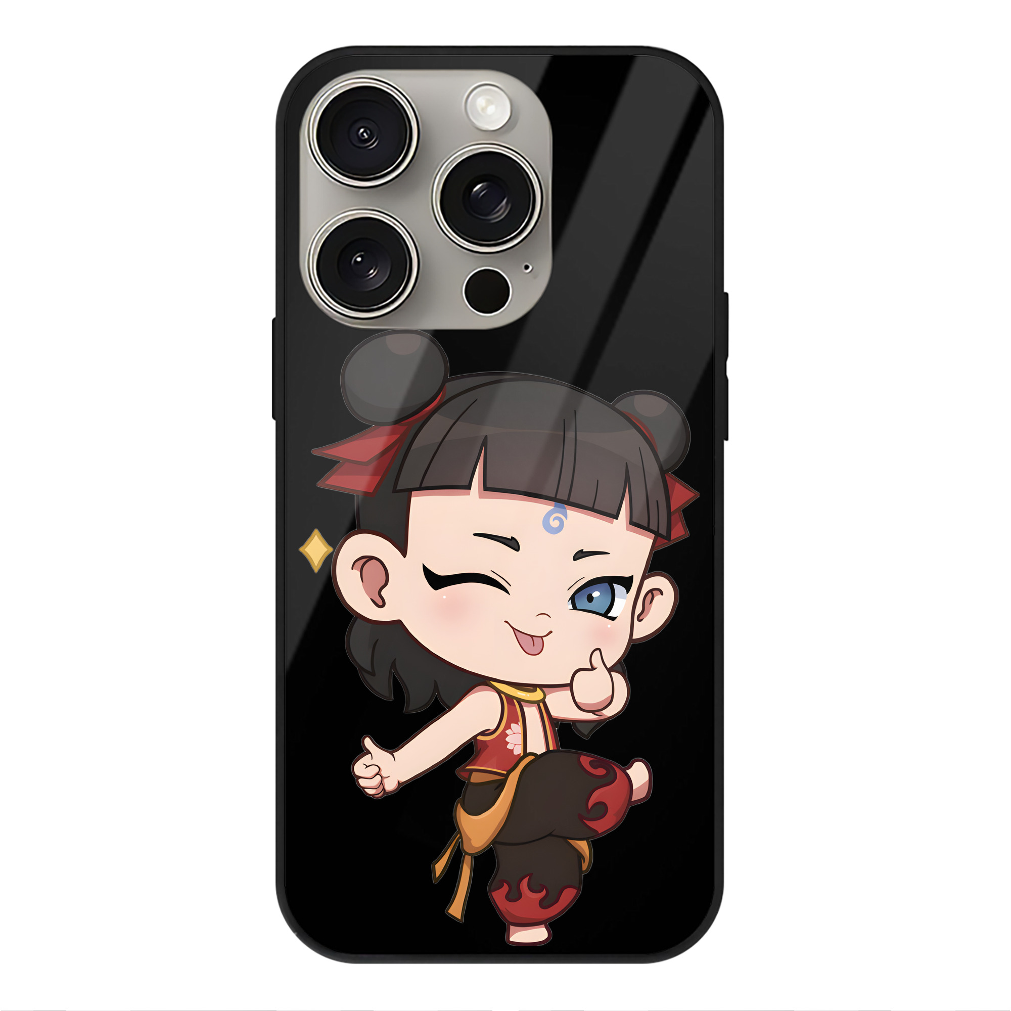 （画像用） Ne Zha 2 ナタ 魔童の大暴れ 【iPhone15Pro対応】スマホケース 耐衝撃＆黄変防止 背面ガラス