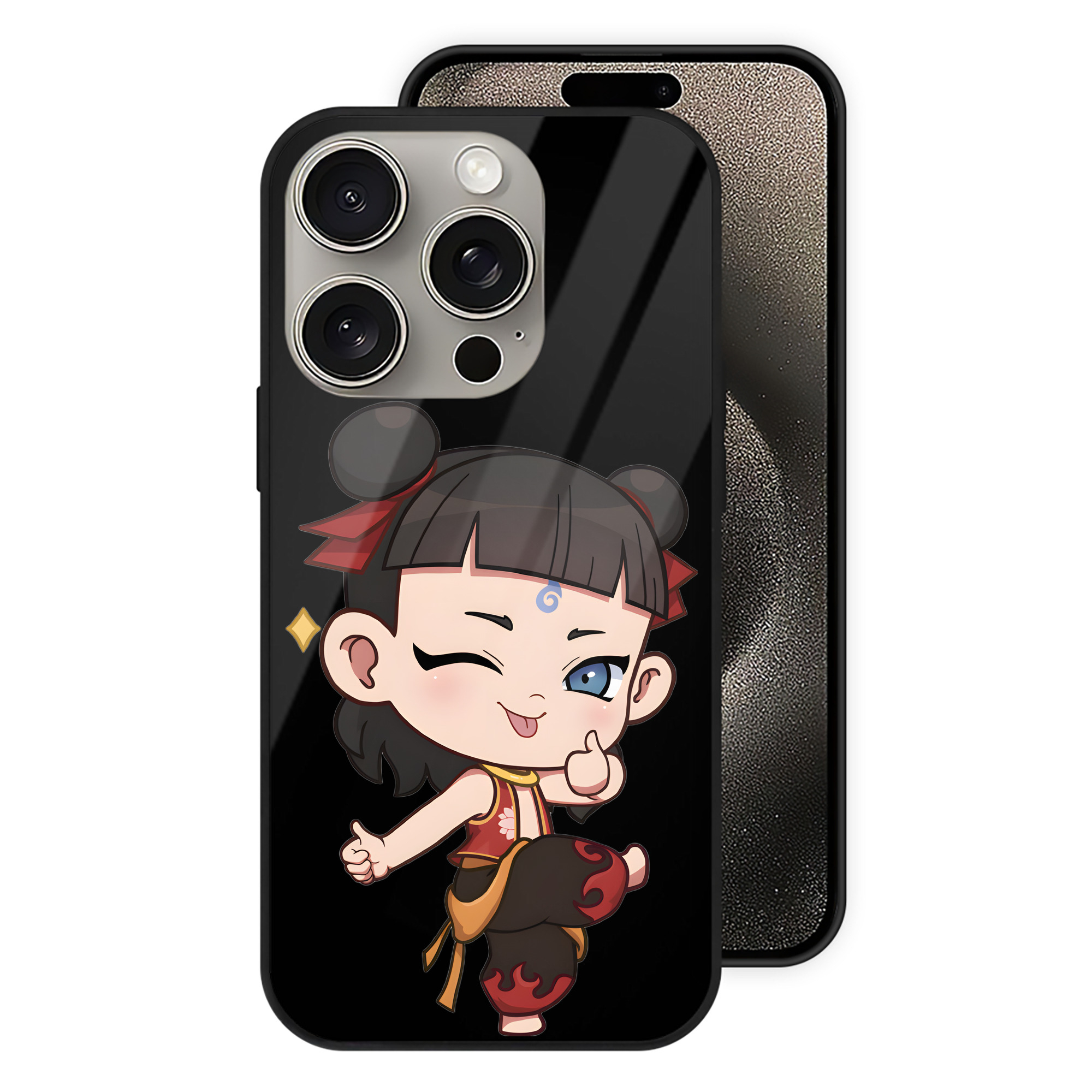 （画像用） Ne Zha 2 ナタ 魔童の大暴れ 【iPhone15Pro対応】スマホケース 耐衝撃＆黄変防止 背面ガラス