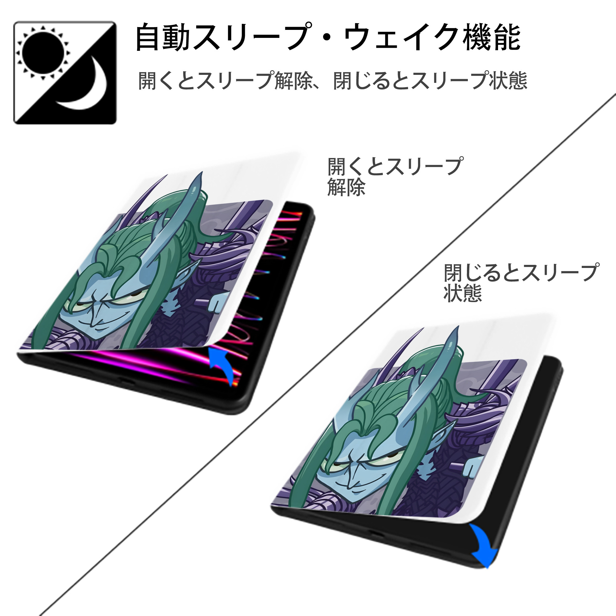 Ne Zha 2 ナタ 魔童の大暴れ IPad ケース ペン収納付き 三つ折りスタンド PUレザー×シリコン 対応機種9.5/10.5/10.9インチ