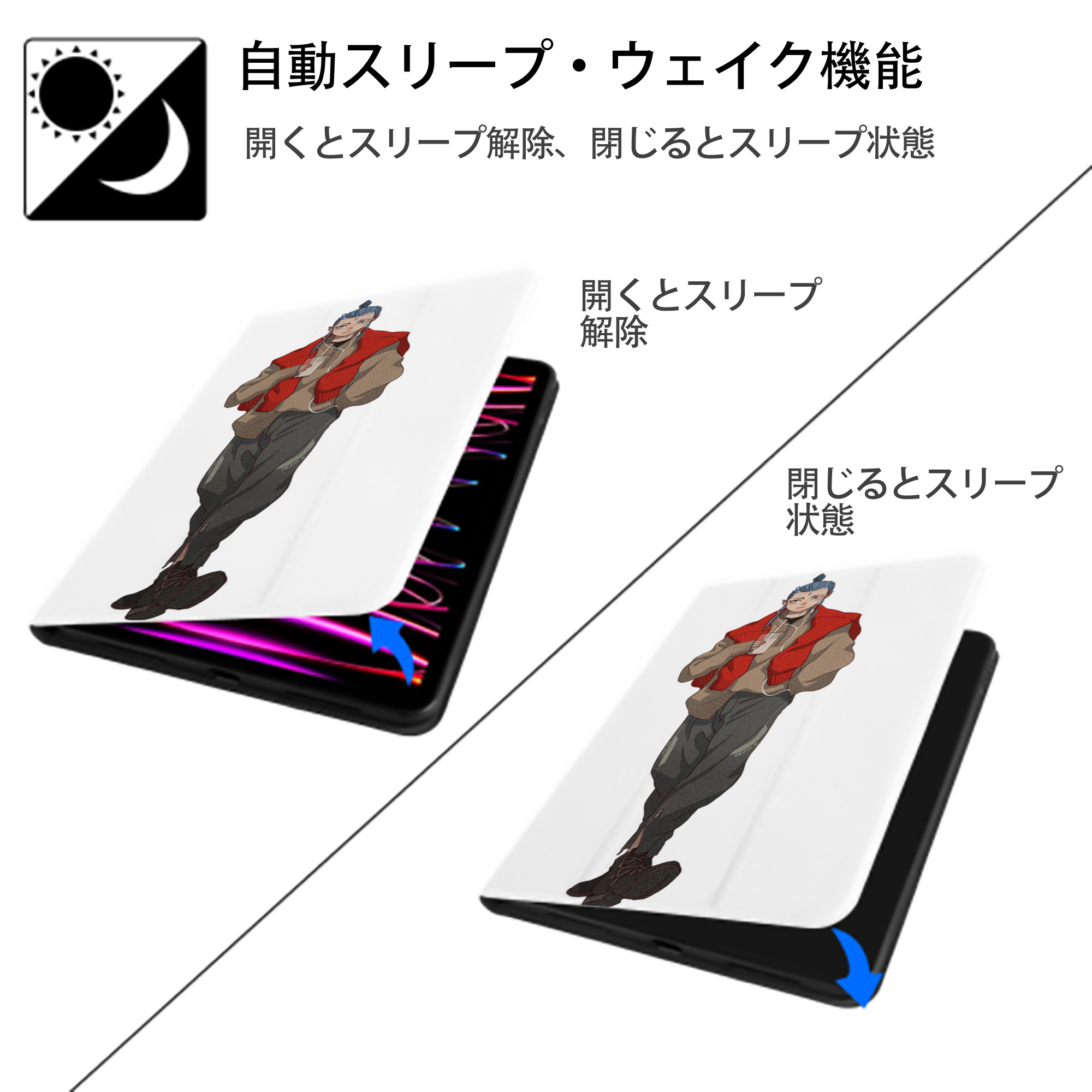 Ne Zha 2 ナタ 魔童の大暴れ IPad ケース ペン収納付き 三つ折りスタンド PUレザー×シリコン 対応機種9.5/10.5/10.9インチ