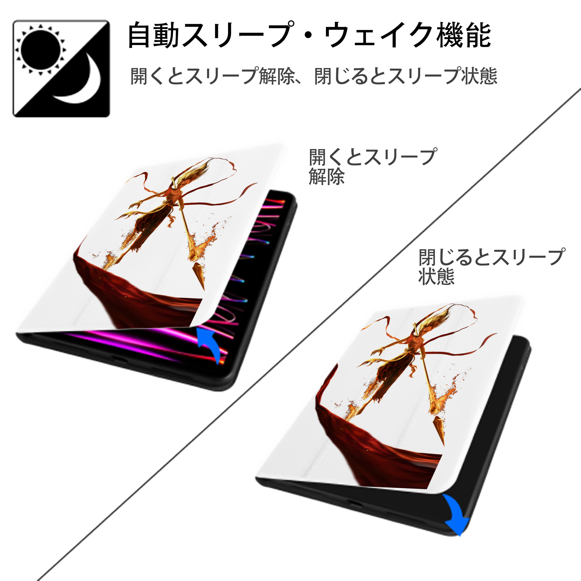 Ne Zha 2 ナタ 魔童の大暴れ IPad ケース ペン収納付き 三つ折りスタンド PUレザー×シリコン 対応機種9.5/10.5/10.9インチ