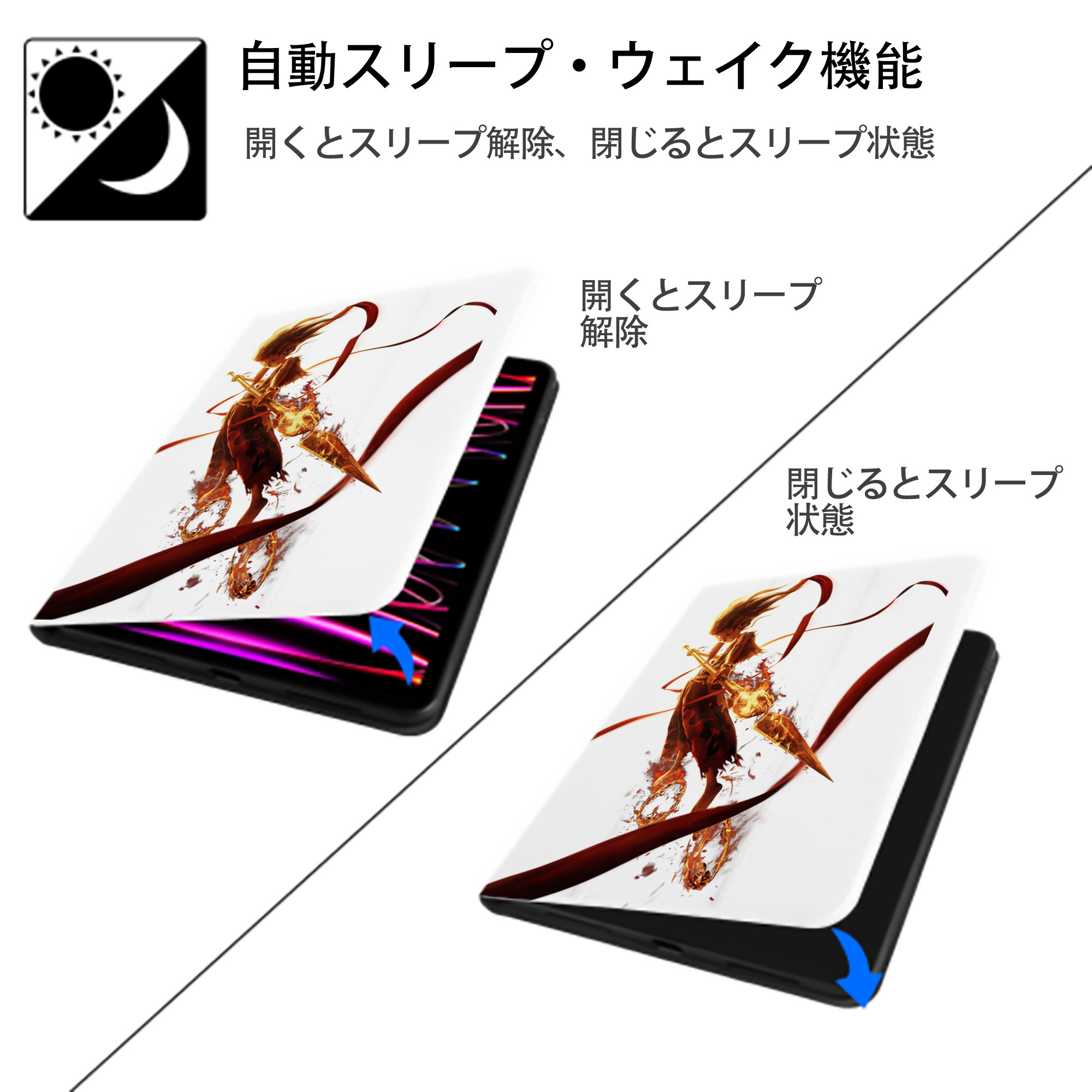 Ne Zha 2 ナタ 魔童の大暴れ IPad ケース ペン収納付き 三つ折りスタンド PUレザー×シリコン 対応機種9.5/10.5/10.9インチ