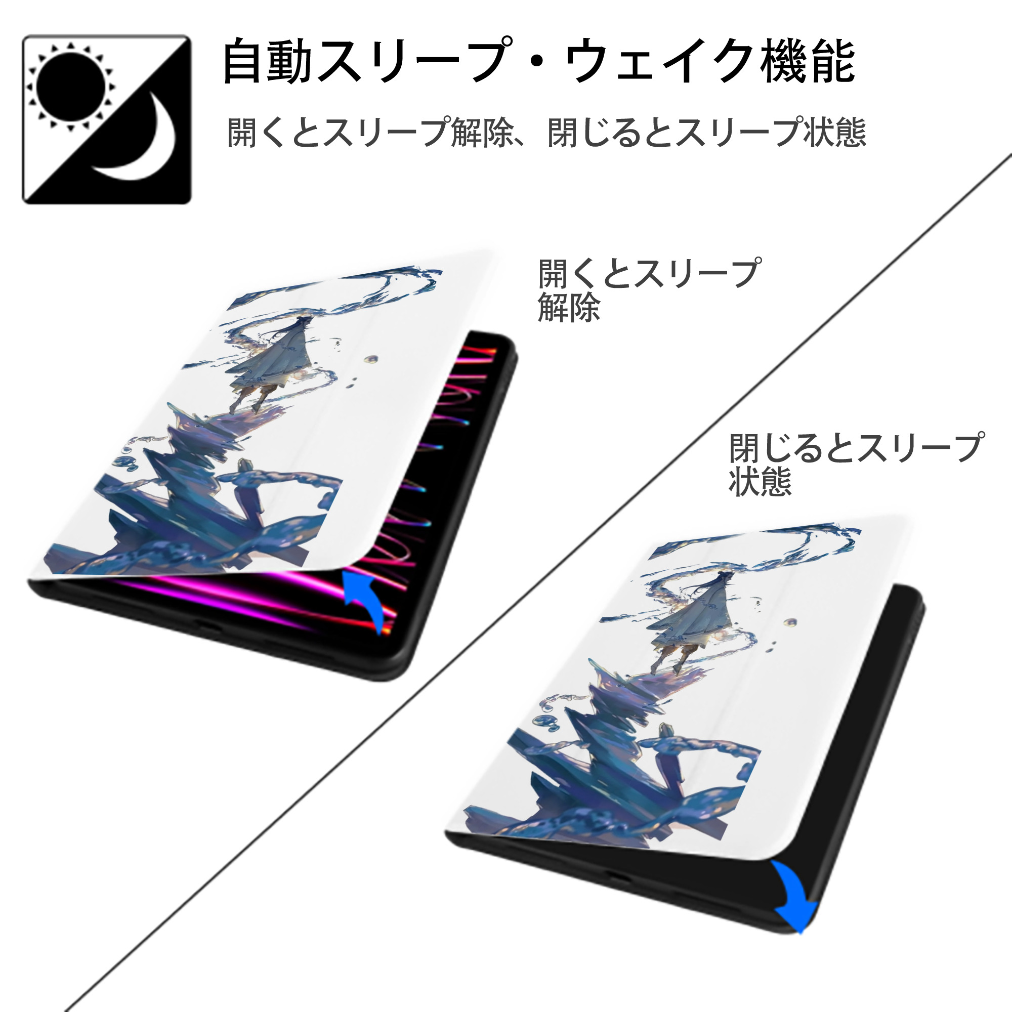 Ne Zha 2 ナタ 魔童の大暴れ IPad ケース ペン収納付き 三つ折りスタンド PUレザー×シリコン 対応機種9.5/10.5/10.9インチ