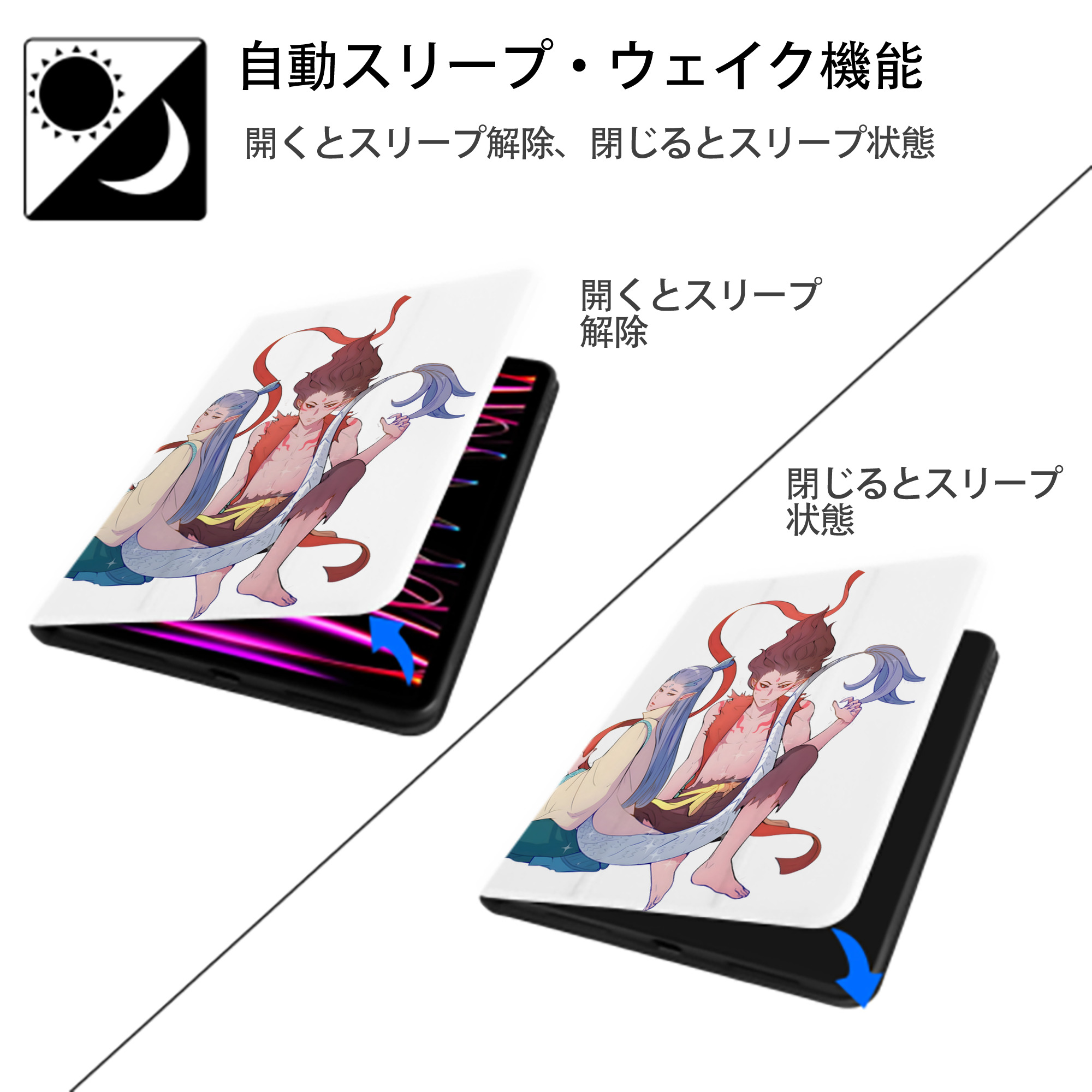 Ne Zha 2 ナタ 魔童の大暴れ IPad ケース ペン収納付き 三つ折りスタンド PUレザー×シリコン 対応機種9.5/10.5/10.9インチ