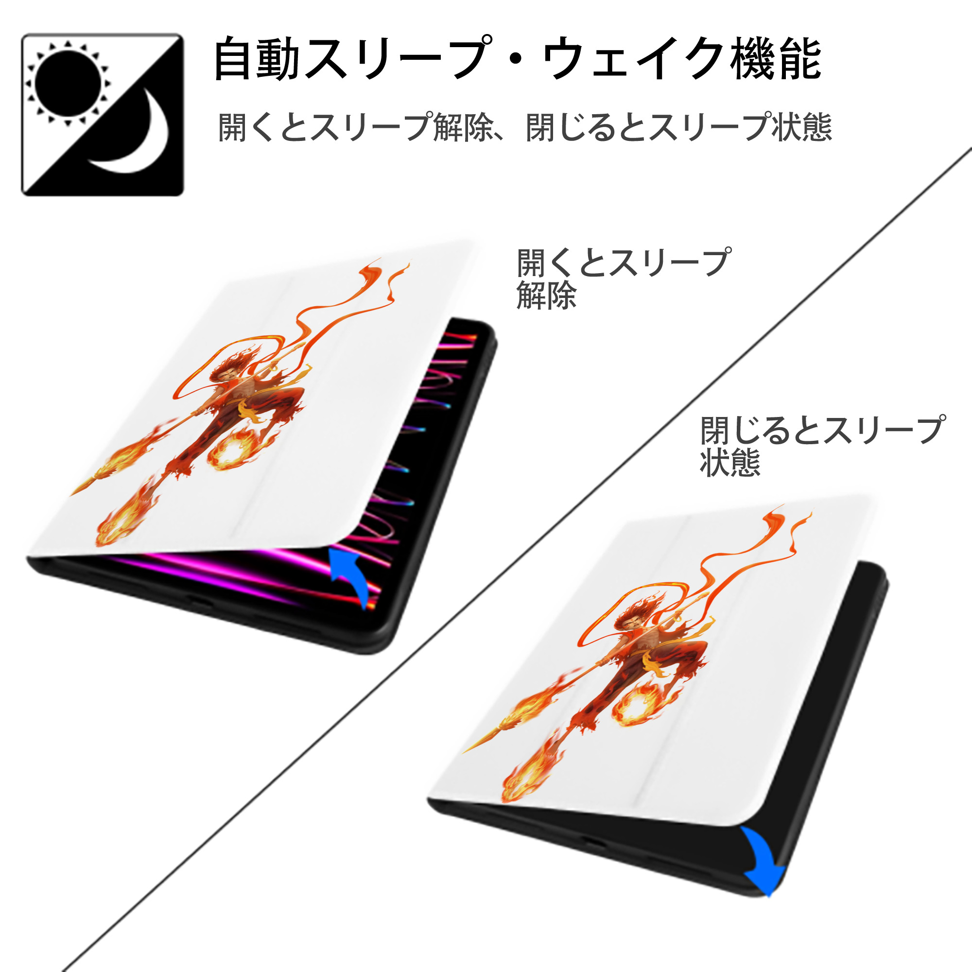 Ne Zha 2 ナタ 魔童の大暴れ IPad ケース ペン収納付き 三つ折りスタンド PUレザー×シリコン 対応機種9.5/10.5/10.9インチ