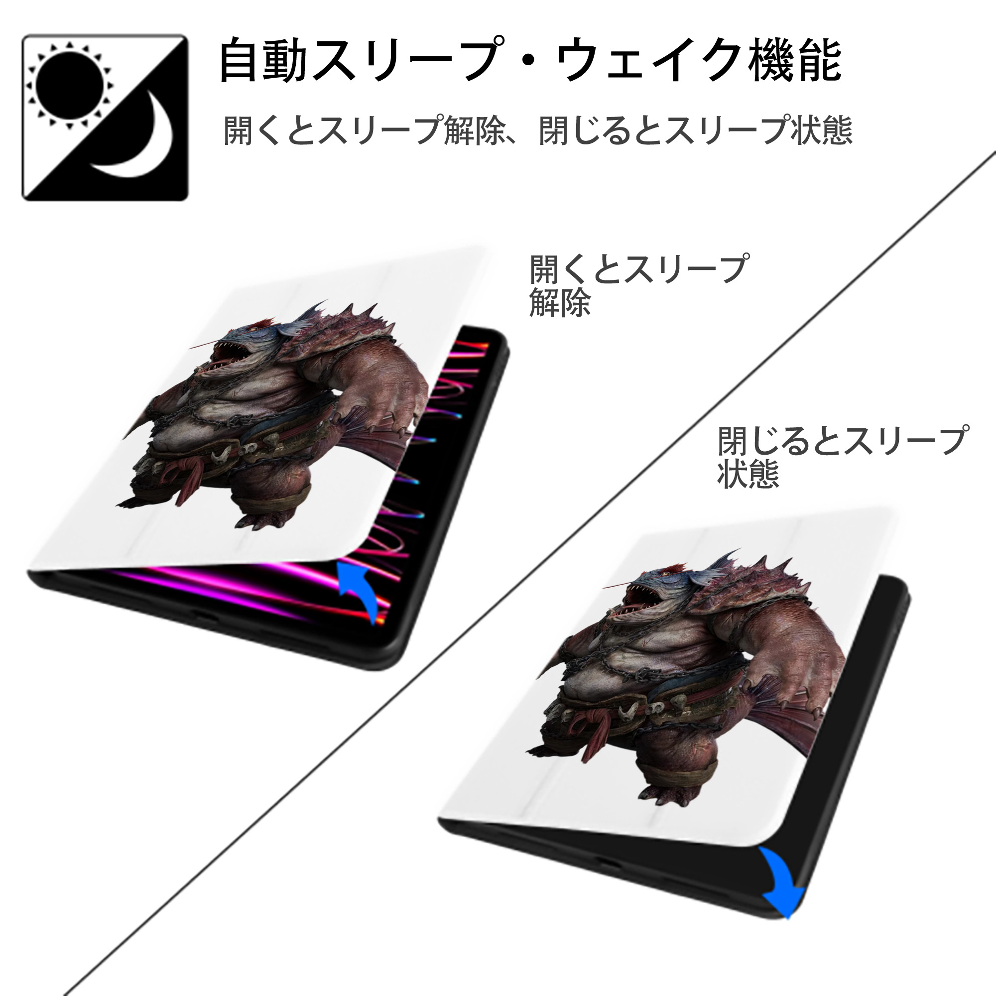 Ne Zha 2 ナタ 魔童の大暴れ IPad ケース ペン収納付き 三つ折りスタンド PUレザー×シリコン 対応機種9.5/10.5/10.9インチ
