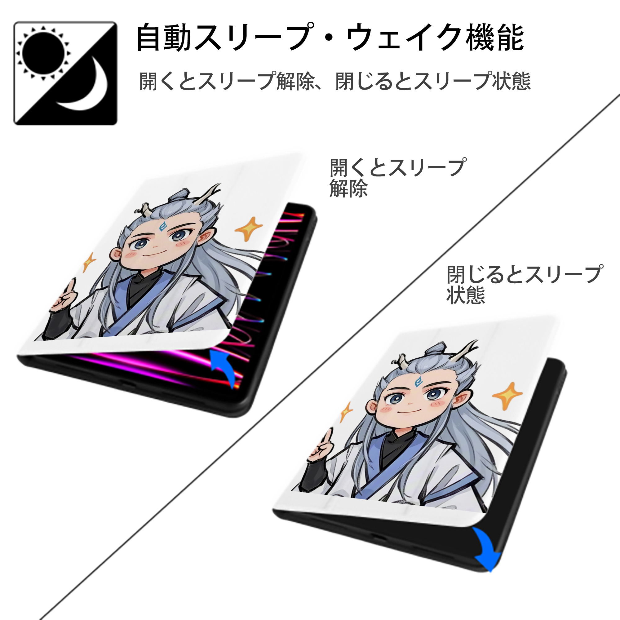 Ne Zha 2 ナタ 魔童の大暴れ IPad ケース ペン収納付き 三つ折りスタンド PUレザー×シリコン 対応機種9.5/10.5/10.9インチ