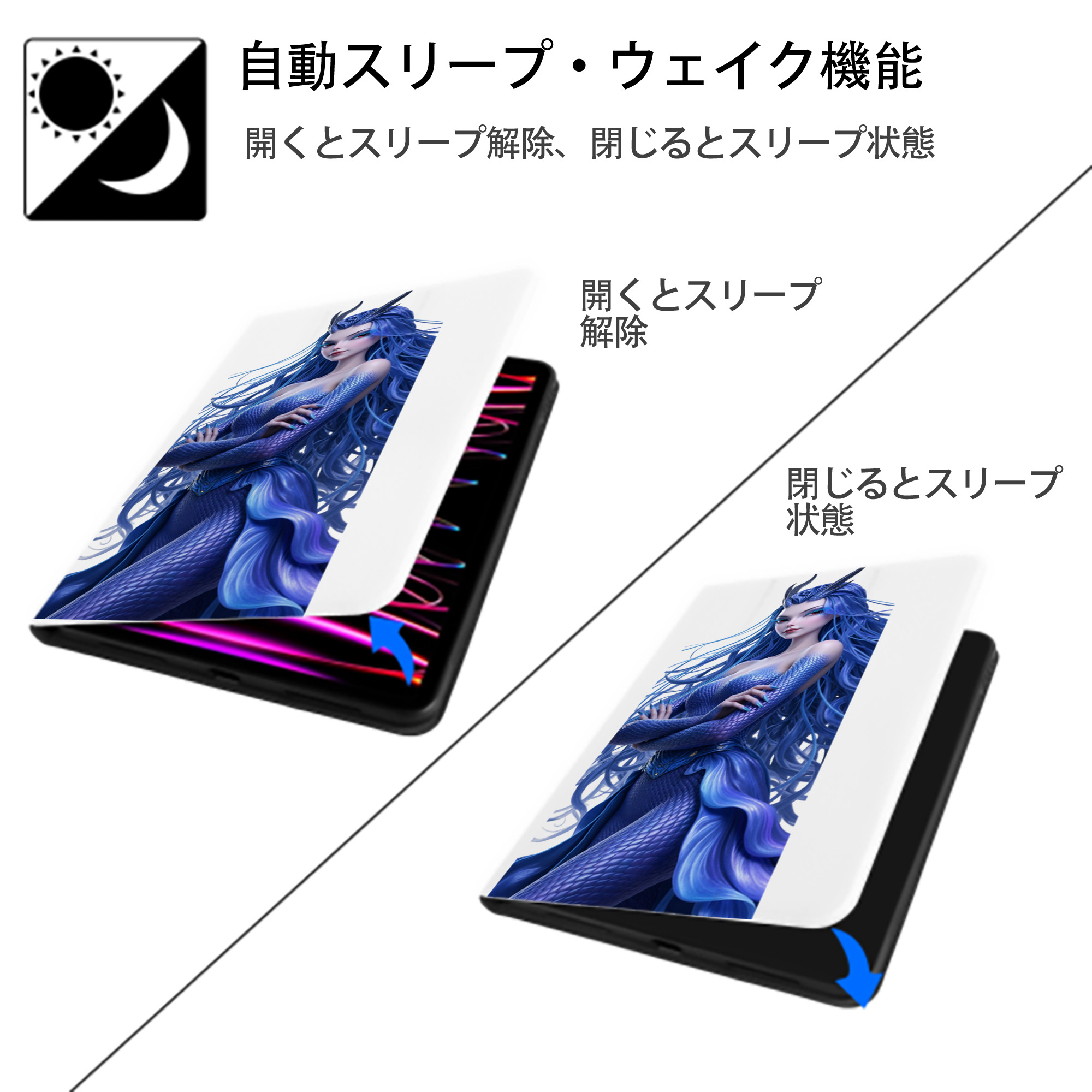 Ne Zha 2 ナタ 魔童の大暴れ IPad ケース ペン収納付き 三つ折りスタンド PUレザー×シリコン 対応機種9.5/10.5/10.9インチ