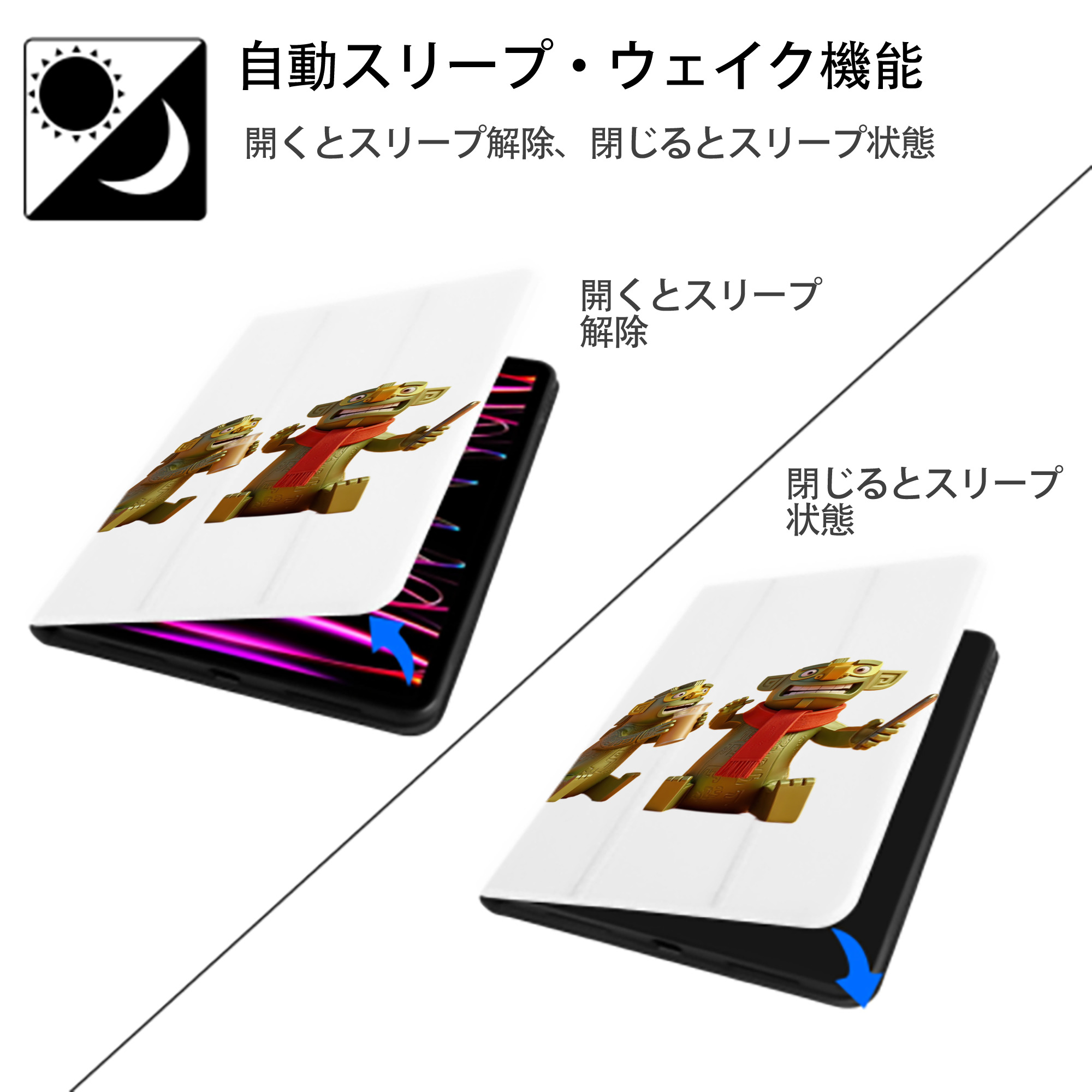 Ne Zha 2 ナタ 魔童の大暴れ IPad ケース ペン収納付き 三つ折りスタンド PUレザー×シリコン 対応機種9.5/10.5/10.9インチ