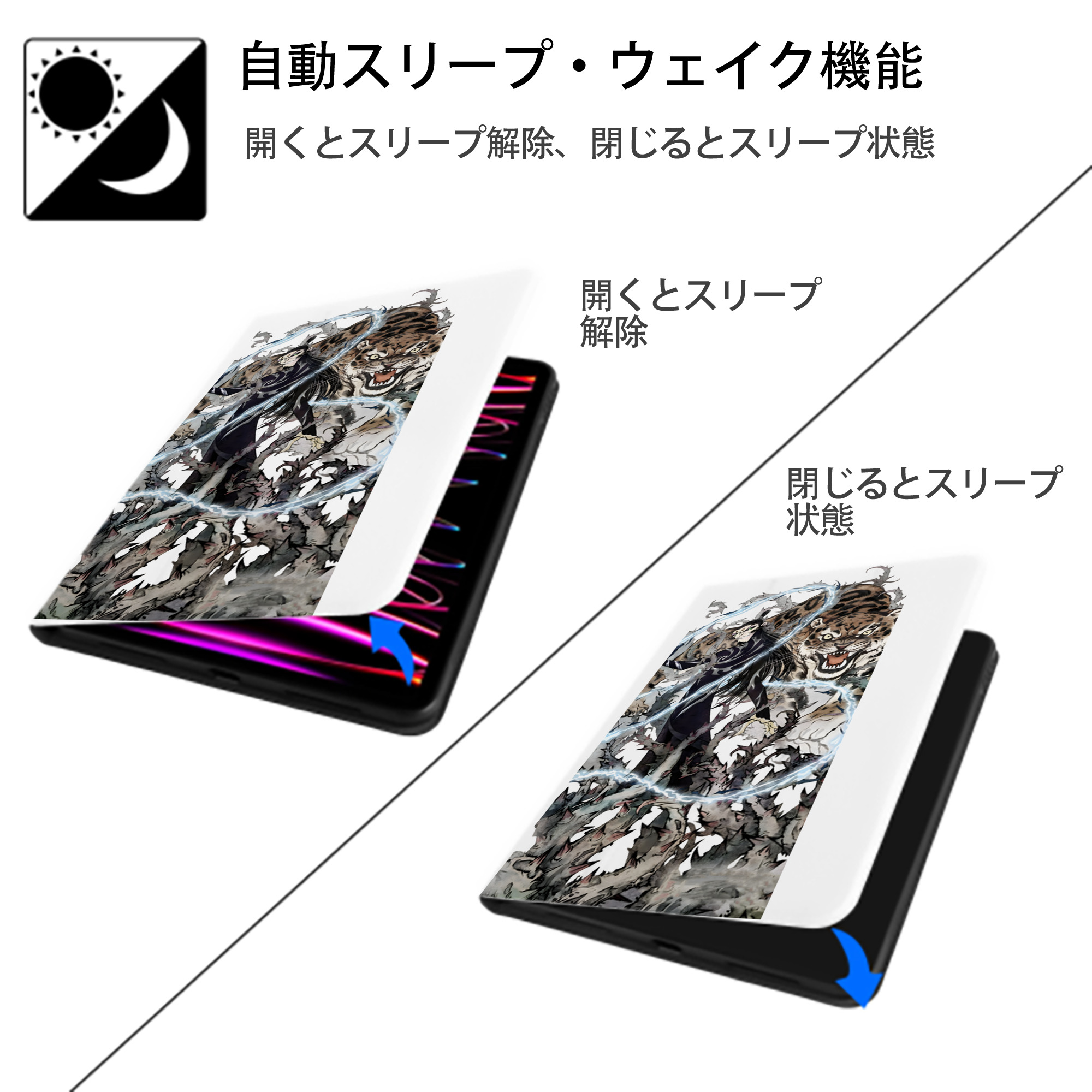 Ne Zha 2 ナタ 魔童の大暴れ IPad ケース ペン収納付き 三つ折りスタンド PUレザー×シリコン 対応機種9.5/10.5/10.9インチ