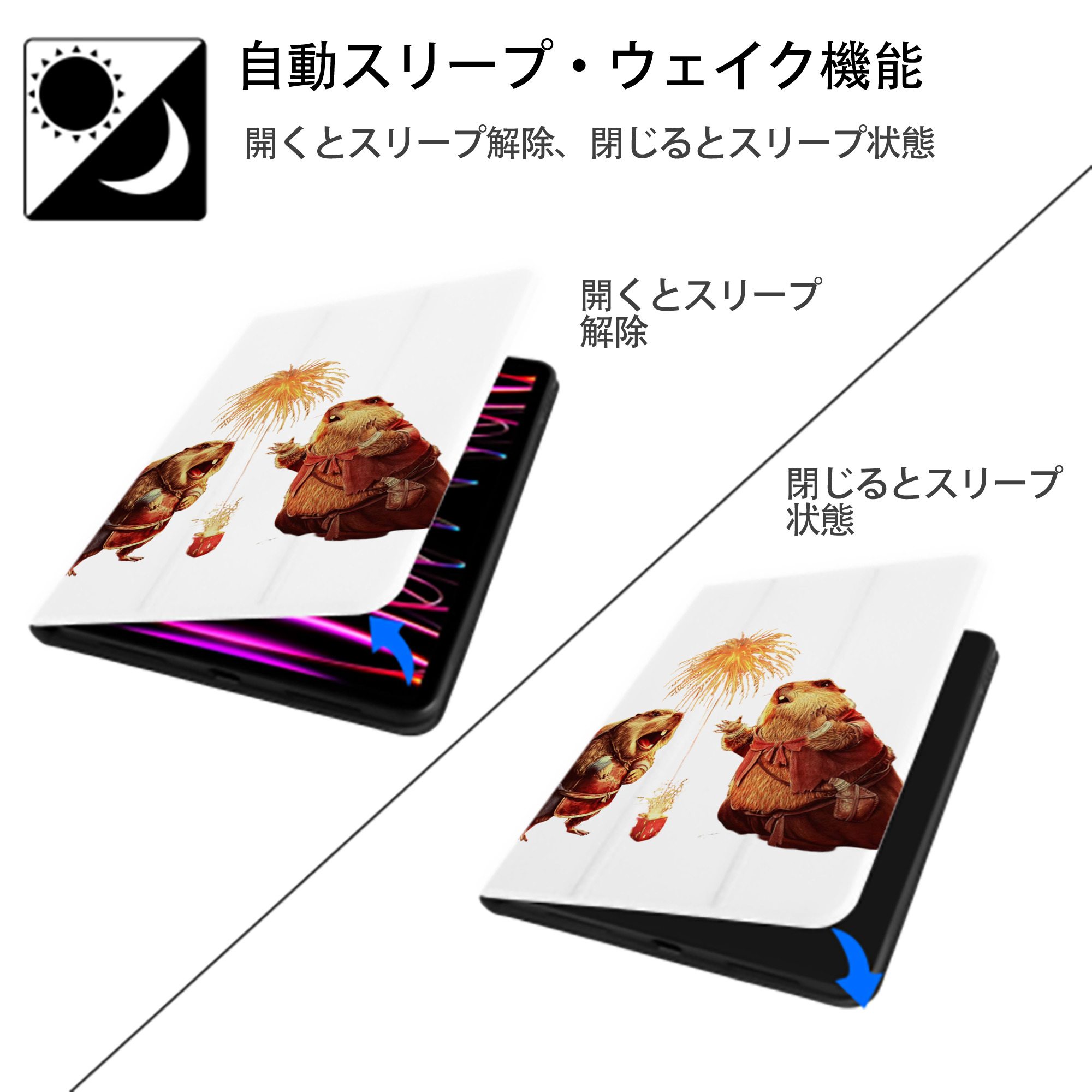 Ne Zha 2 ナタ 魔童の大暴れ IPad ケース ペン収納付き 三つ折りスタンド PUレザー×シリコン 対応機種9.5/10.5/10.9インチ