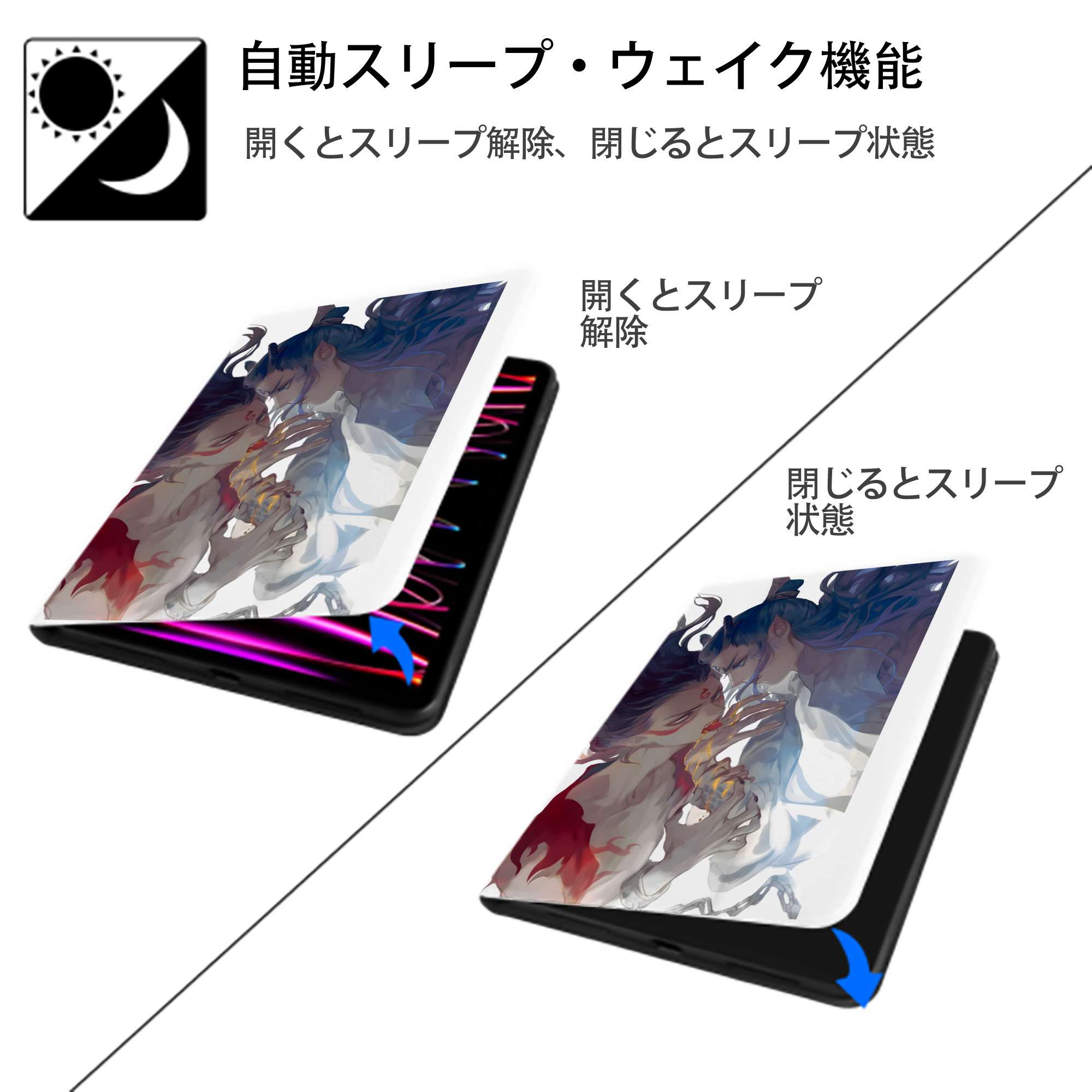 Ne Zha 2 ナタ 魔童の大暴れ IPad ケース ペン収納付き 三つ折りスタンド PUレザー×シリコン 対応機種9.5/10.5/10.9インチ
