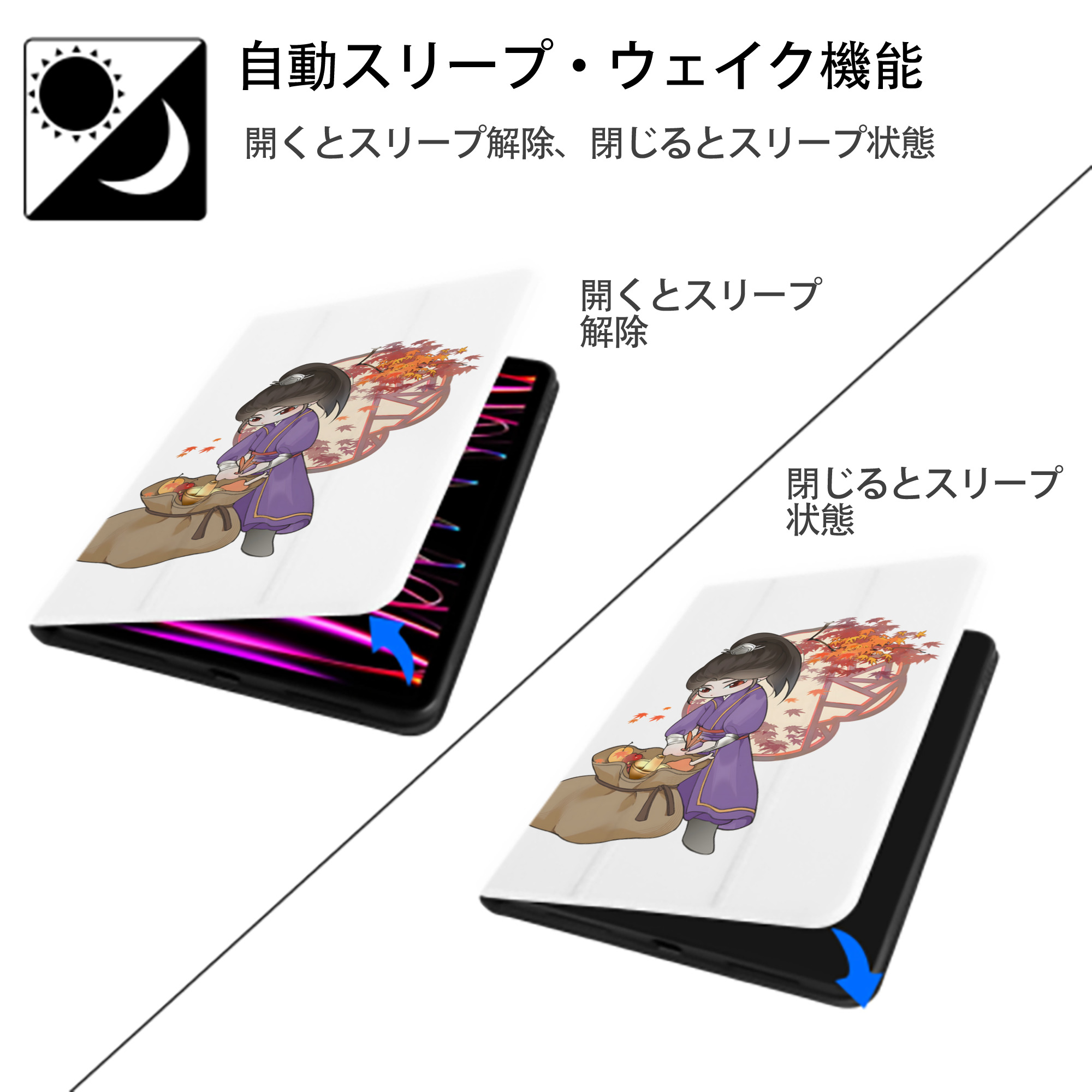 Ne Zha 2 ナタ 魔童の大暴れ IPad ケース ペン収納付き 三つ折りスタンド PUレザー×シリコン 対応機種9.5/10.5/10.9インチ