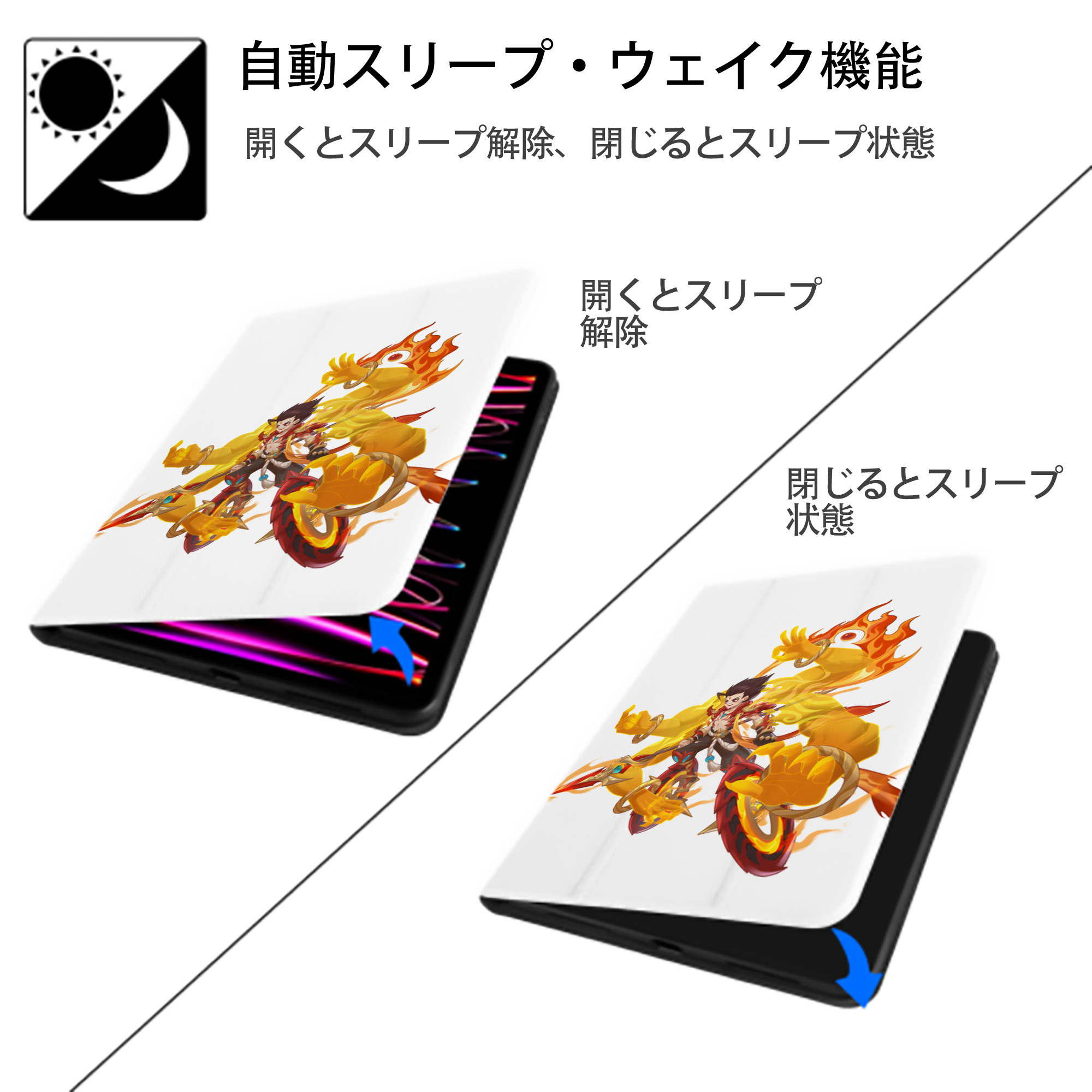 Ne Zha 2 ナタ 魔童の大暴れ IPad ケース ペン収納付き 三つ折りスタンド PUレザー×シリコン 対応機種9.5/10.5/10.9インチ
