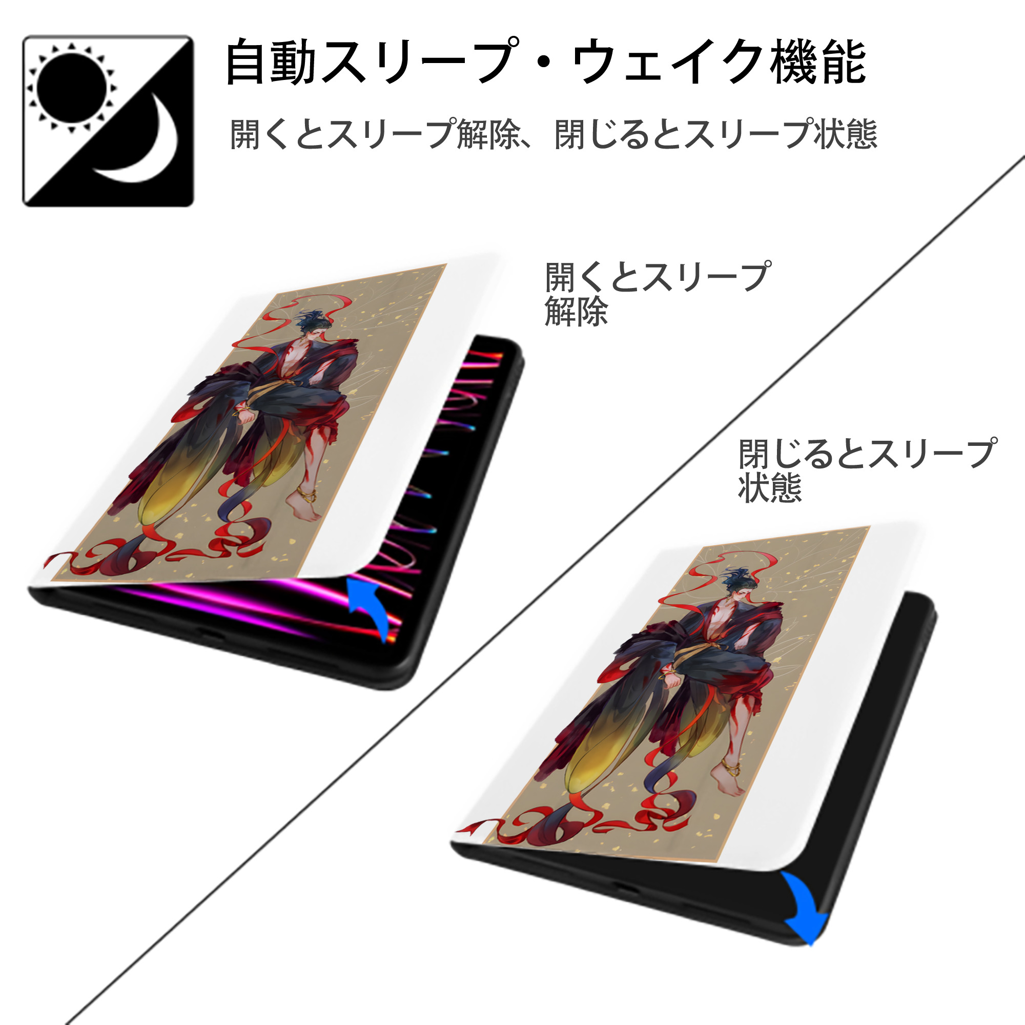 Ne Zha 2 ナタ 魔童の大暴れ IPad ケース ペン収納付き 三つ折りスタンド PUレザー×シリコン 対応機種9.5/10.5/10.9インチ