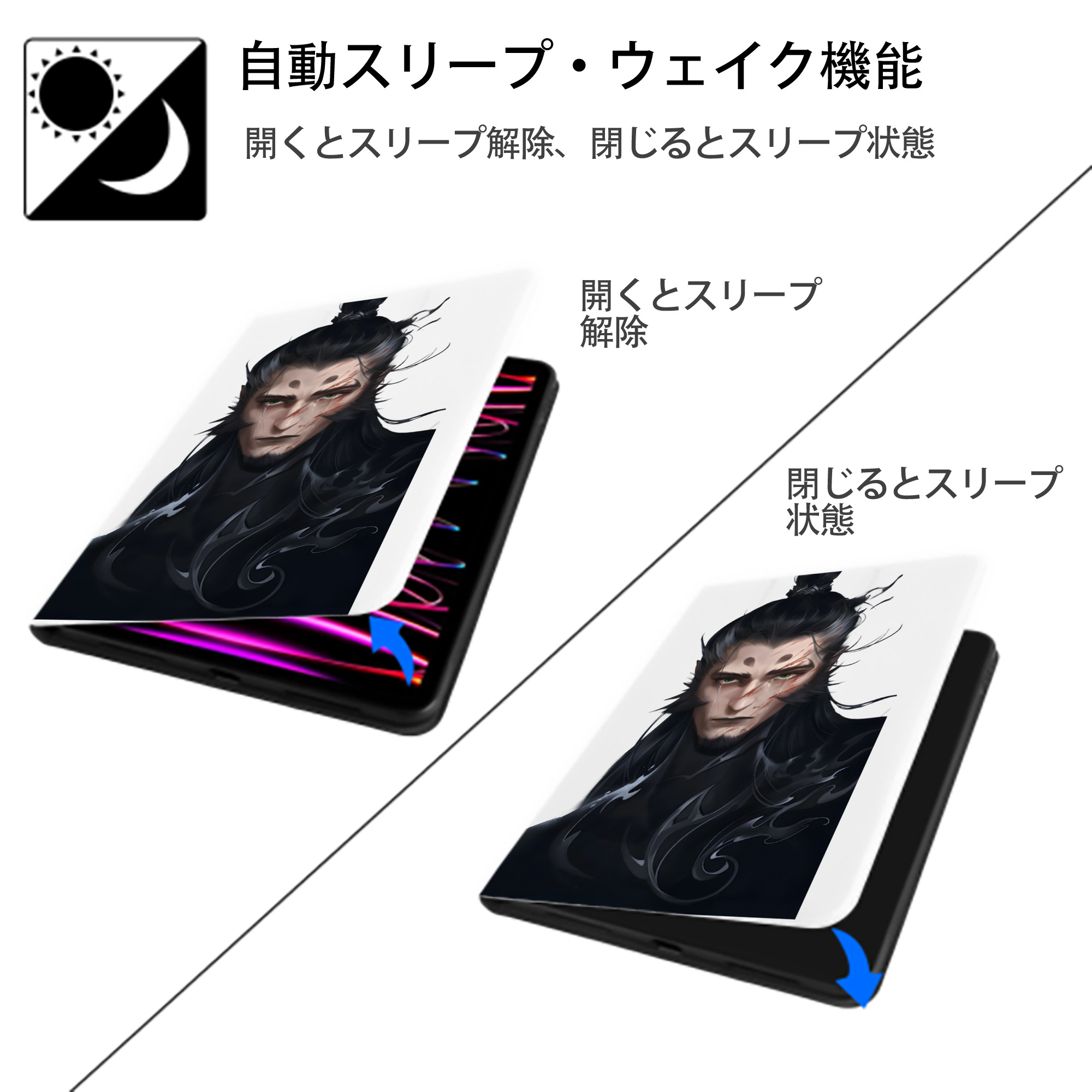 Ne Zha 2 ナタ 魔童の大暴れ IPad ケース ペン収納付き 三つ折りスタンド PUレザー×シリコン 対応機種9.5/10.5/10.9インチ