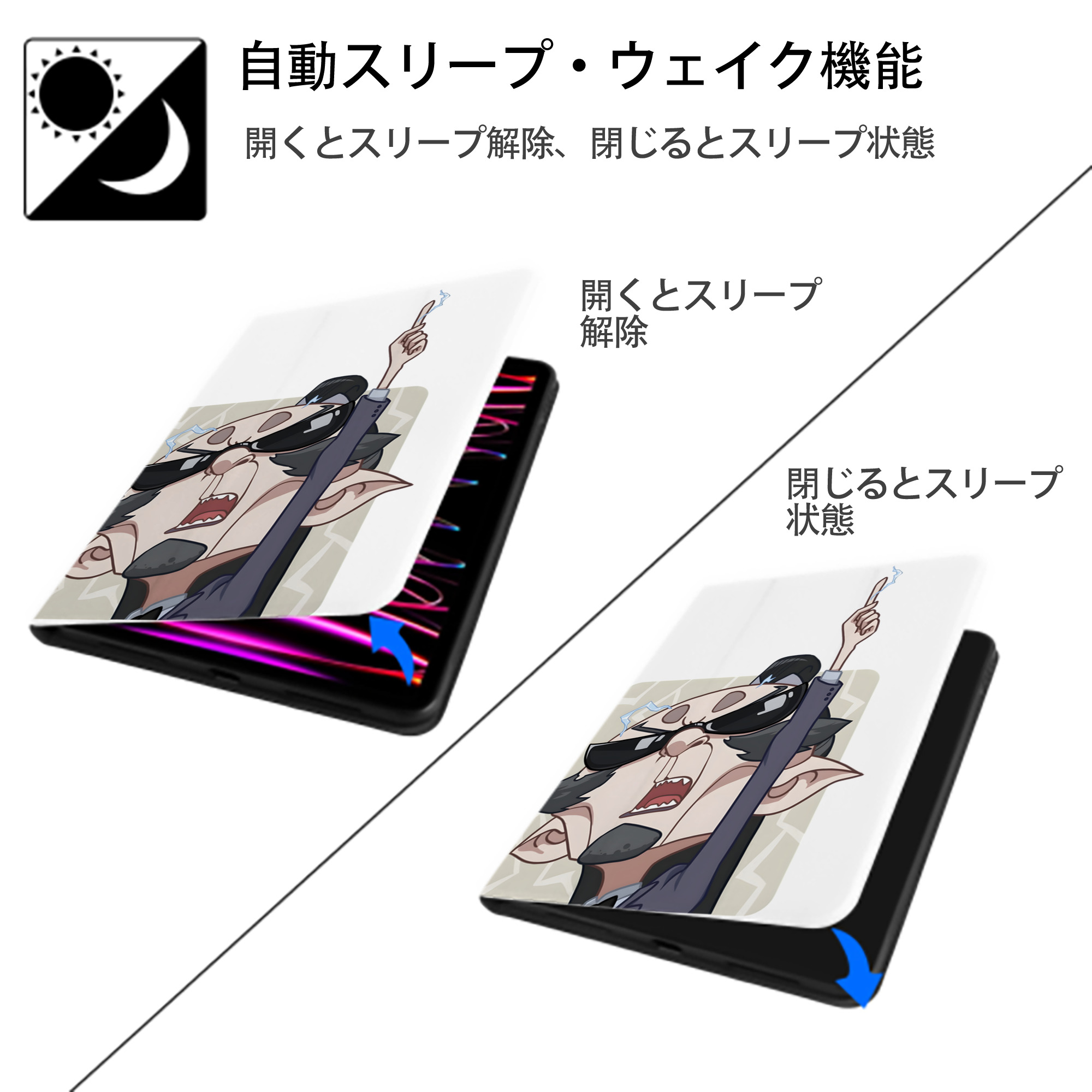 Ne Zha 2 ナタ 魔童の大暴れ IPad ケース ペン収納付き 三つ折りスタンド PUレザー×シリコン 対応機種9.5/10.5/10.9インチ
