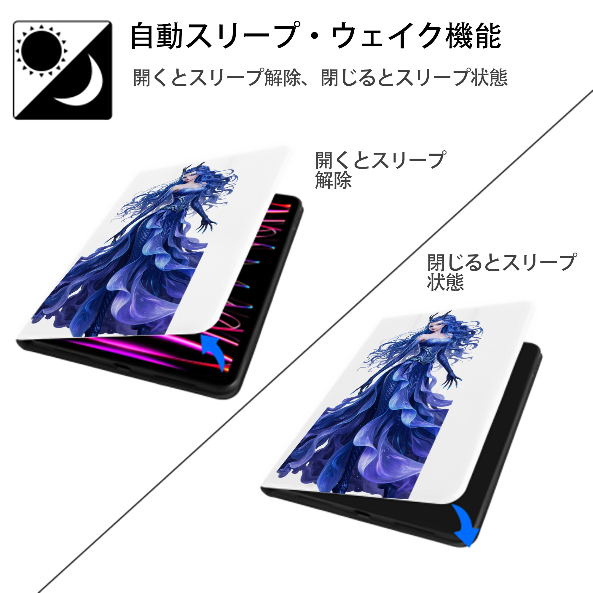 Ne Zha 2 ナタ 魔童の大暴れ IPad ケース ペン収納付き 三つ折りスタンド PUレザー×シリコン 対応機種9.5/10.5/10.9インチ