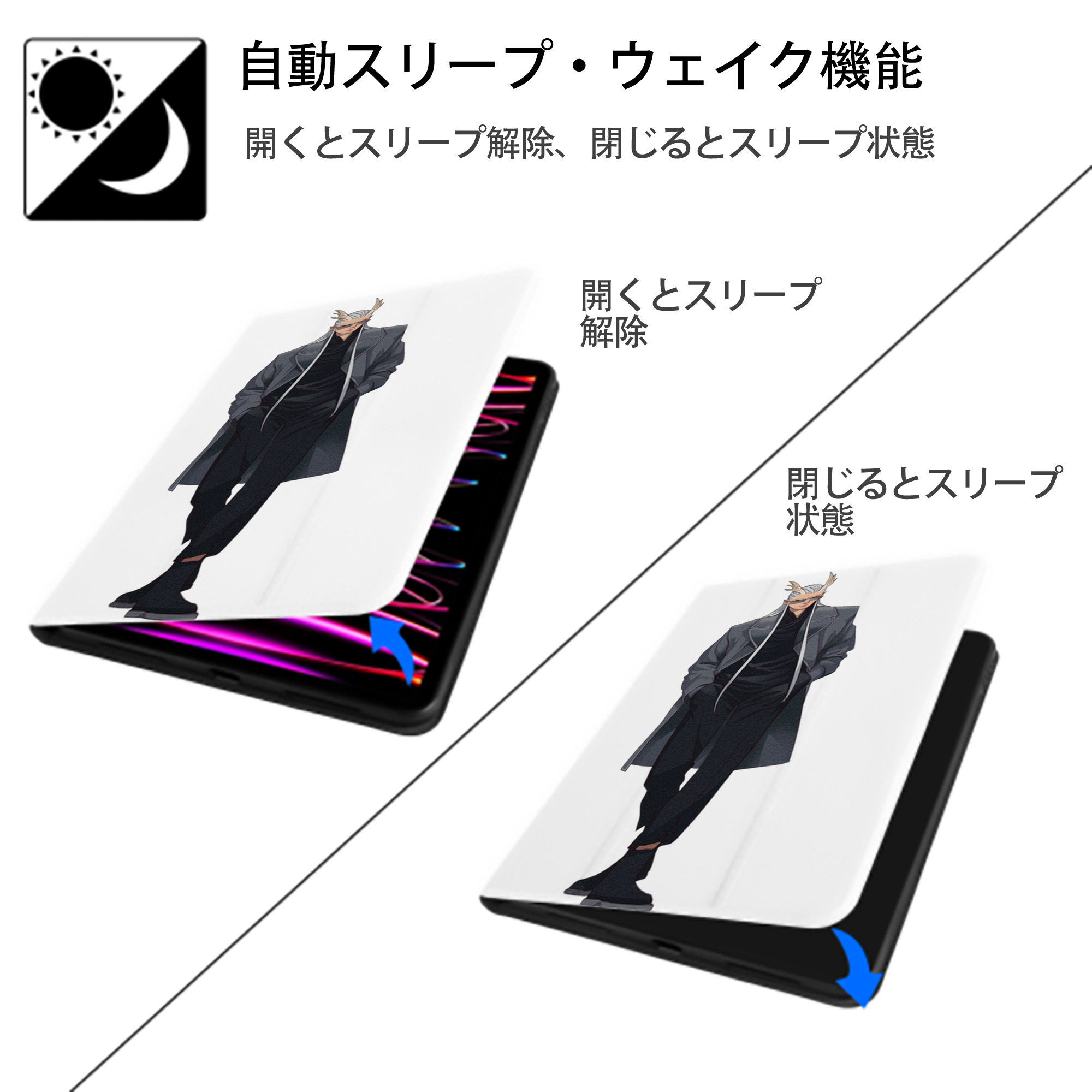 Ne Zha 2 ナタ 魔童の大暴れ IPad ケース ペン収納付き 三つ折りスタンド PUレザー×シリコン 対応機種9.5/10.5/10.9インチ