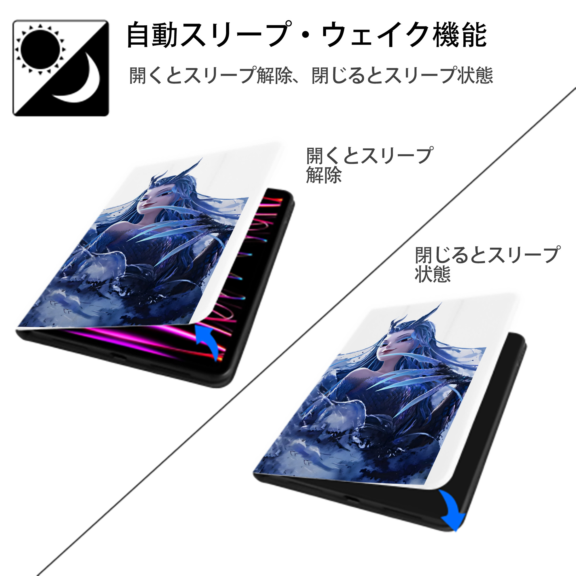 Ne Zha 2 ナタ 魔童の大暴れ IPad ケース ペン収納付き 三つ折りスタンド PUレザー×シリコン 対応機種9.5/10.5/10.9インチ