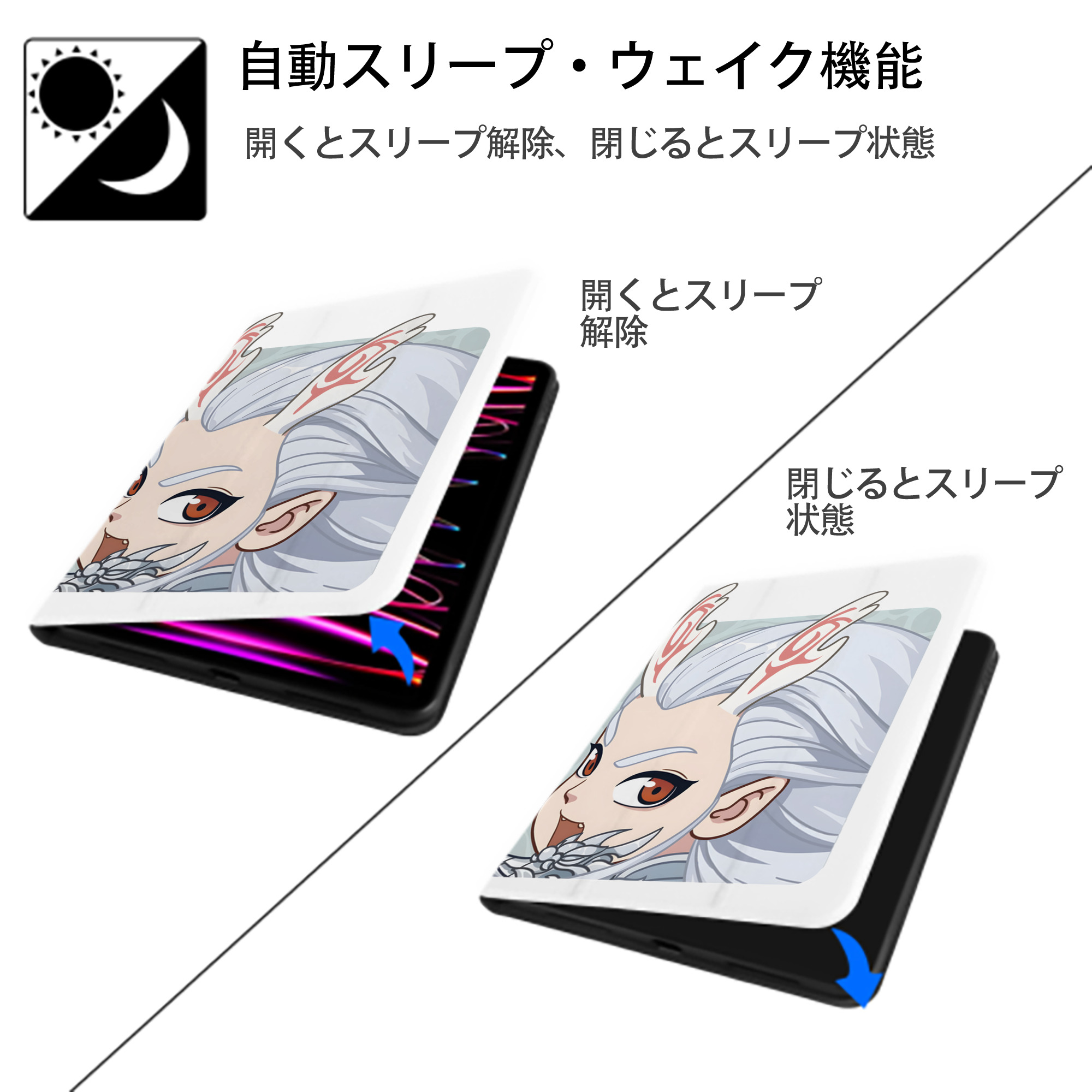 Ne Zha 2 ナタ 魔童の大暴れ IPad ケース ペン収納付き 三つ折りスタンド PUレザー×シリコン 対応機種9.5/10.5/10.9インチ