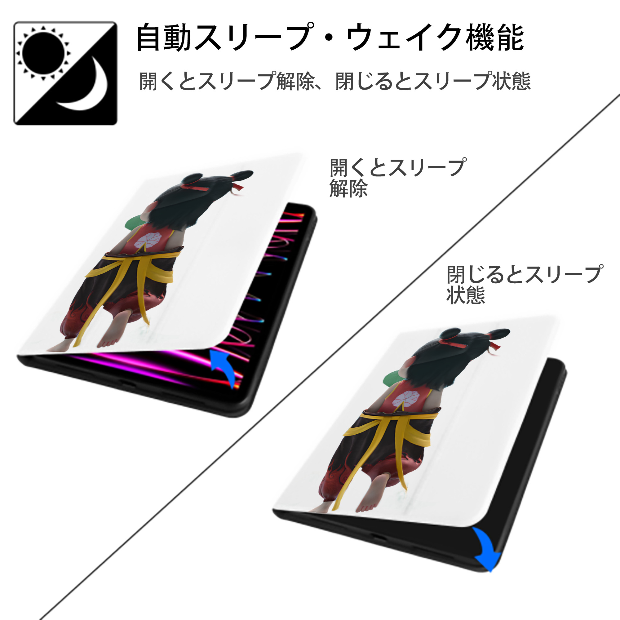 Ne Zha 2 ナタ 魔童の大暴れ IPad ケース ペン収納付き 三つ折りスタンド PUレザー×シリコン 対応機種9.5/10.5/10.9インチ