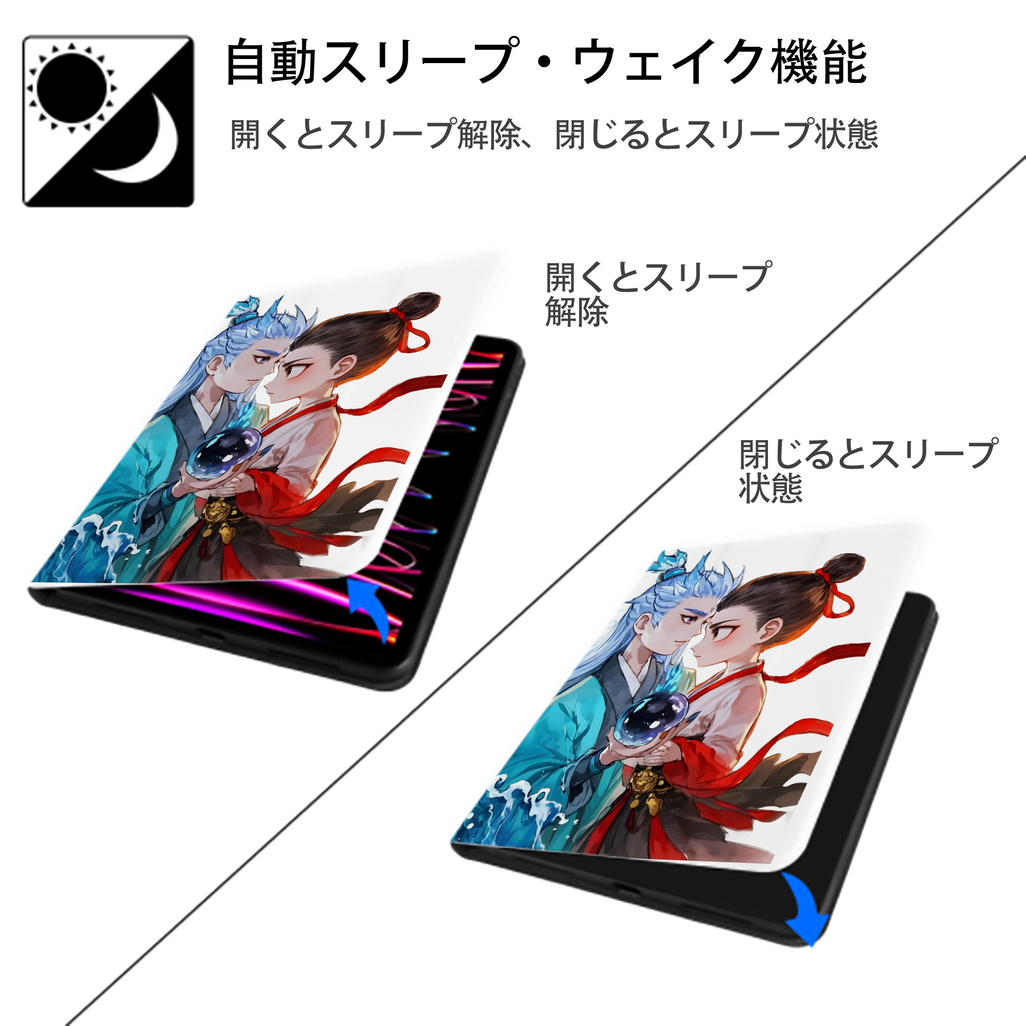 Ne Zha 2 ナタ 魔童の大暴れ IPad ケース ペン収納付き 三つ折りスタンド PUレザー×シリコン 対応機種9.5/10.5/10.9インチ