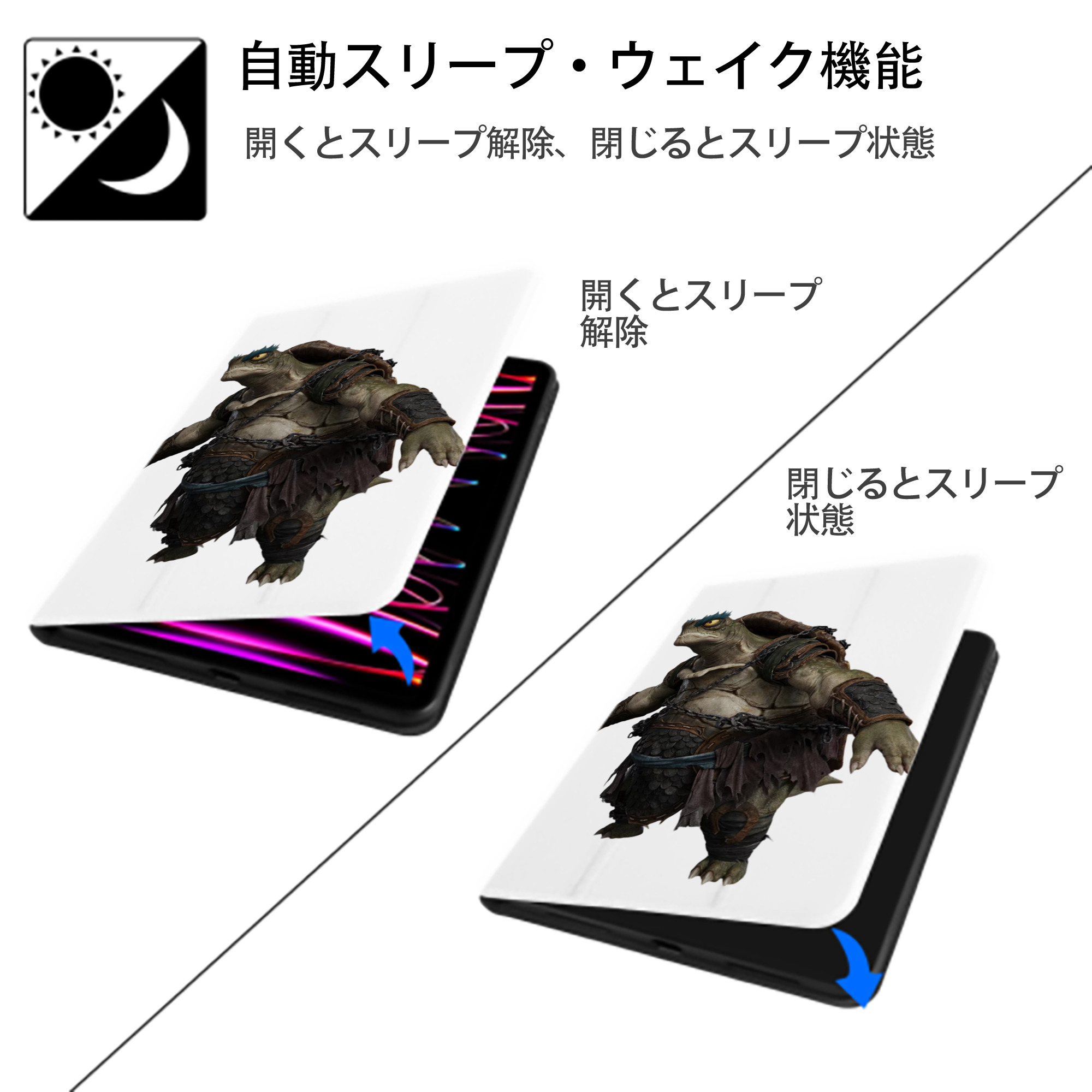 Ne Zha 2 ナタ 魔童の大暴れ IPad ケース ペン収納付き 三つ折りスタンド PUレザー×シリコン 対応機種9.5/10.5/10.9インチ