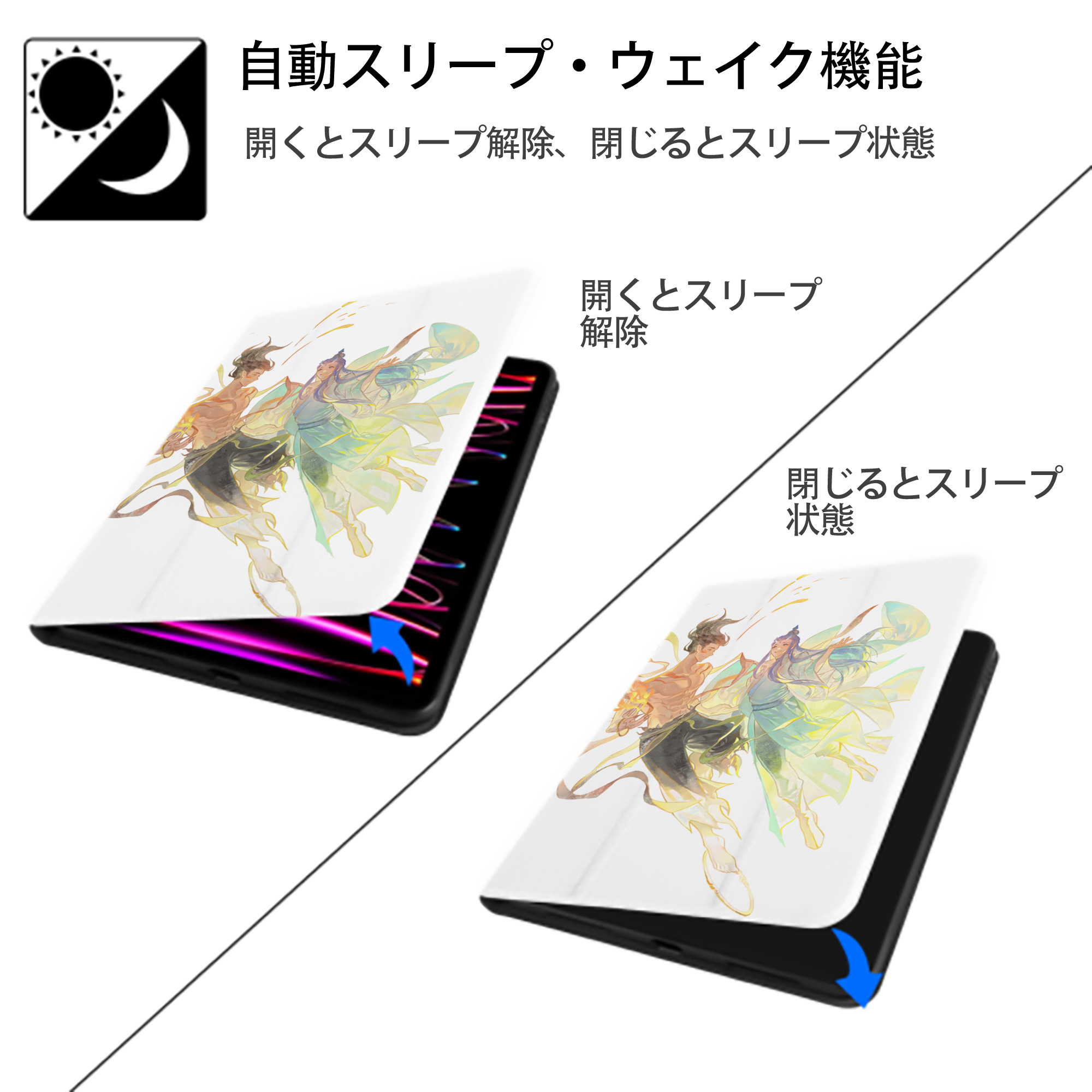 Ne Zha 2 ナタ 魔童の大暴れ IPad ケース ペン収納付き 三つ折りスタンド PUレザー×シリコン 対応機種9.5/10.5/10.9インチ