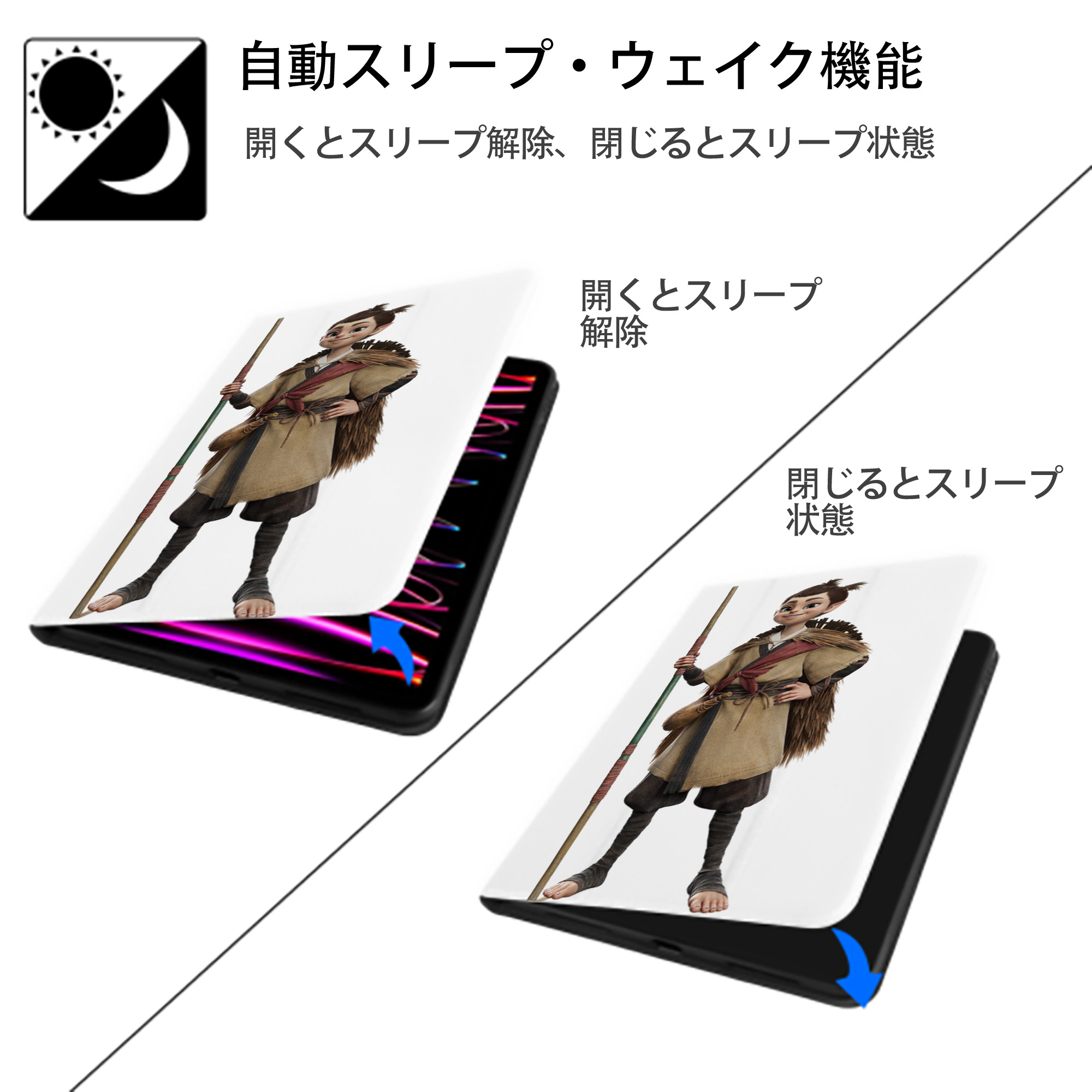 Ne Zha 2 ナタ 魔童の大暴れ IPad ケース ペン収納付き 三つ折りスタンド PUレザー×シリコン 対応機種9.5/10.5/10.9インチ