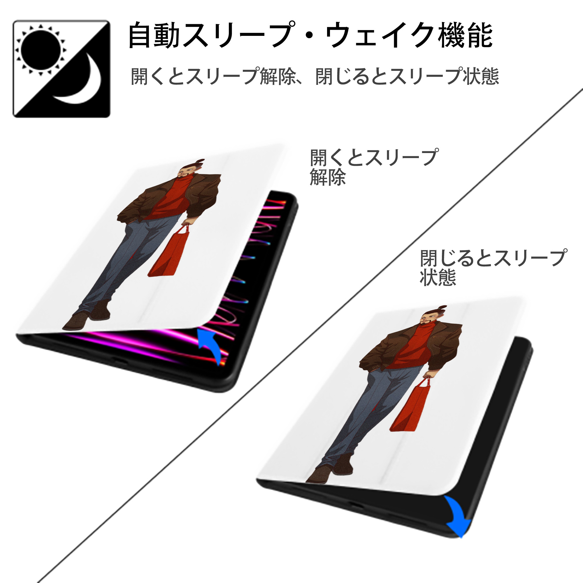 Ne Zha 2 ナタ 魔童の大暴れ IPad ケース ペン収納付き 三つ折りスタンド PUレザー×シリコン 対応機種9.5/10.5/10.9インチ