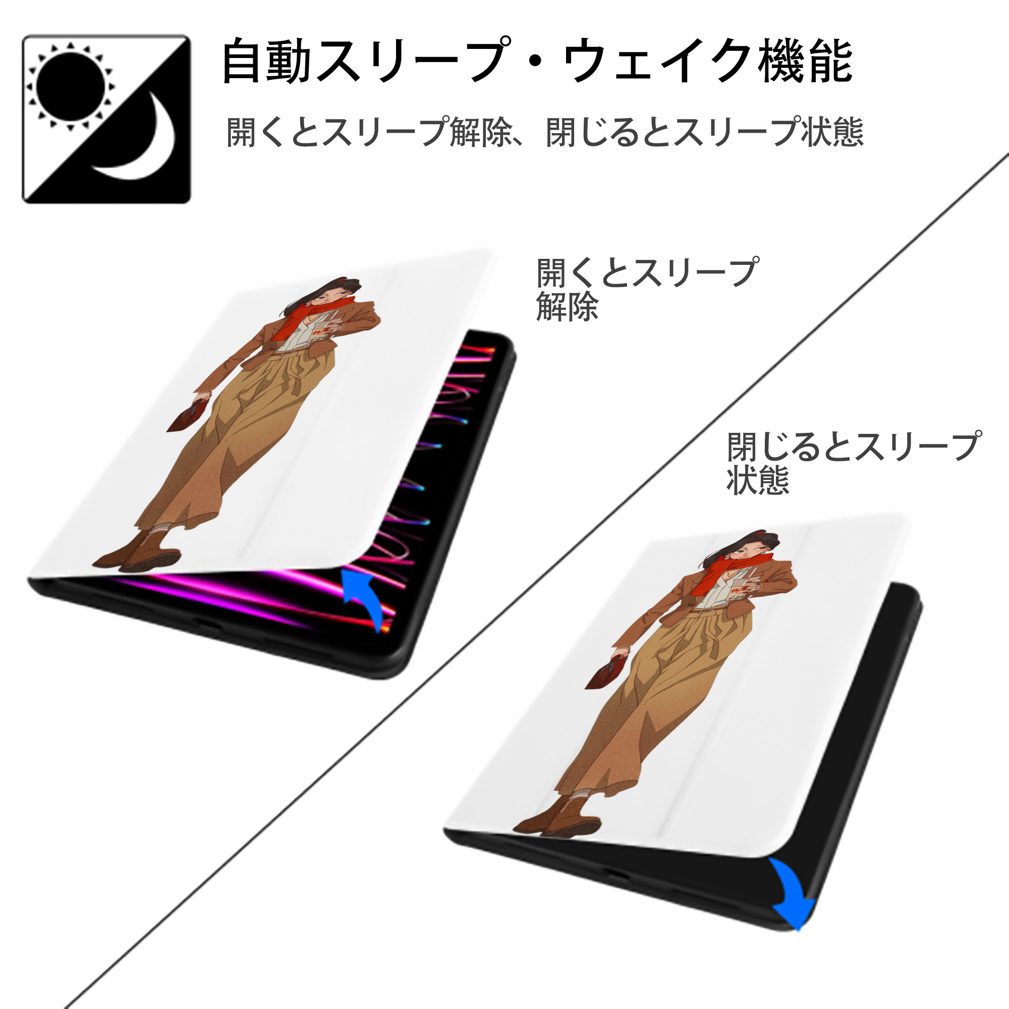 Ne Zha 2 ナタ 魔童の大暴れ IPad ケース ペン収納付き 三つ折りスタンド PUレザー×シリコン 対応機種9.5/10.5/10.9インチ
