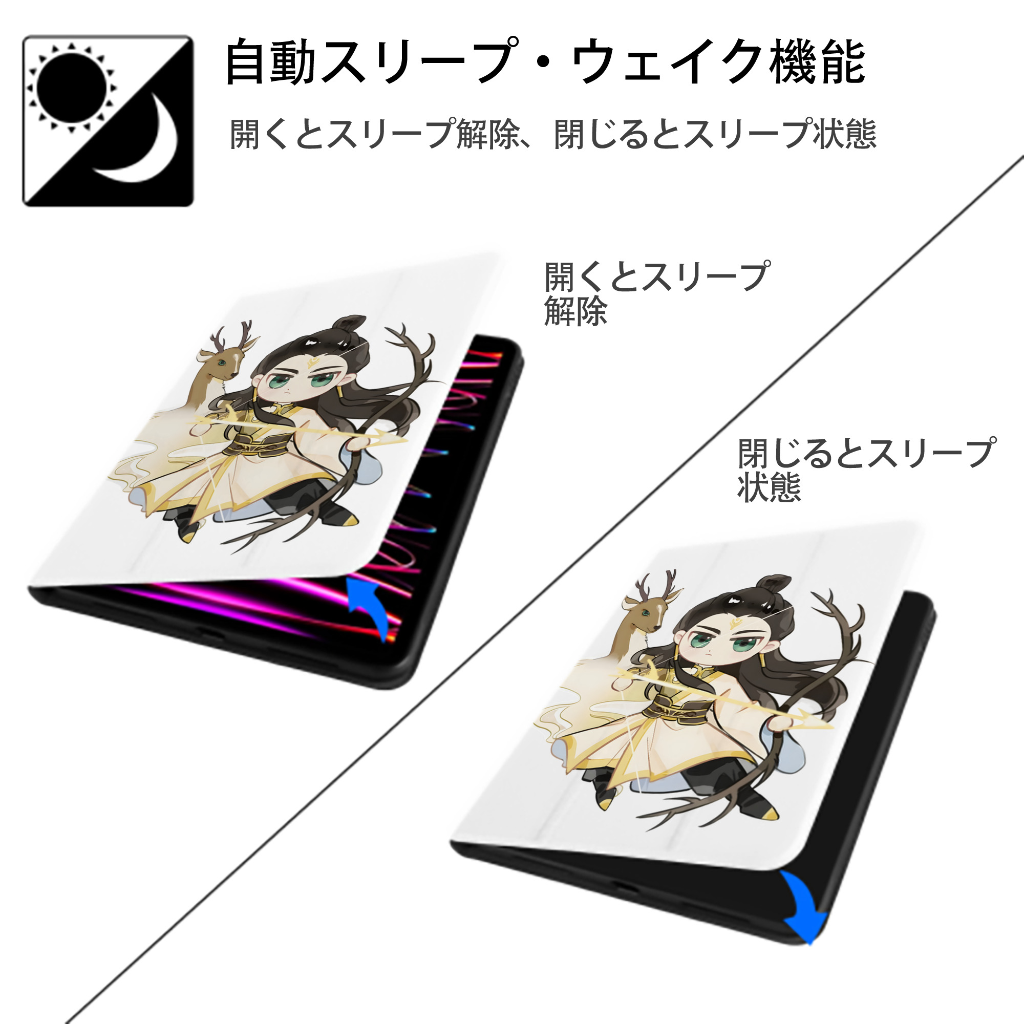 Ne Zha 2 ナタ 魔童の大暴れ IPad ケース ペン収納付き 三つ折りスタンド PUレザー×シリコン 対応機種9.5/10.5/10.9インチ