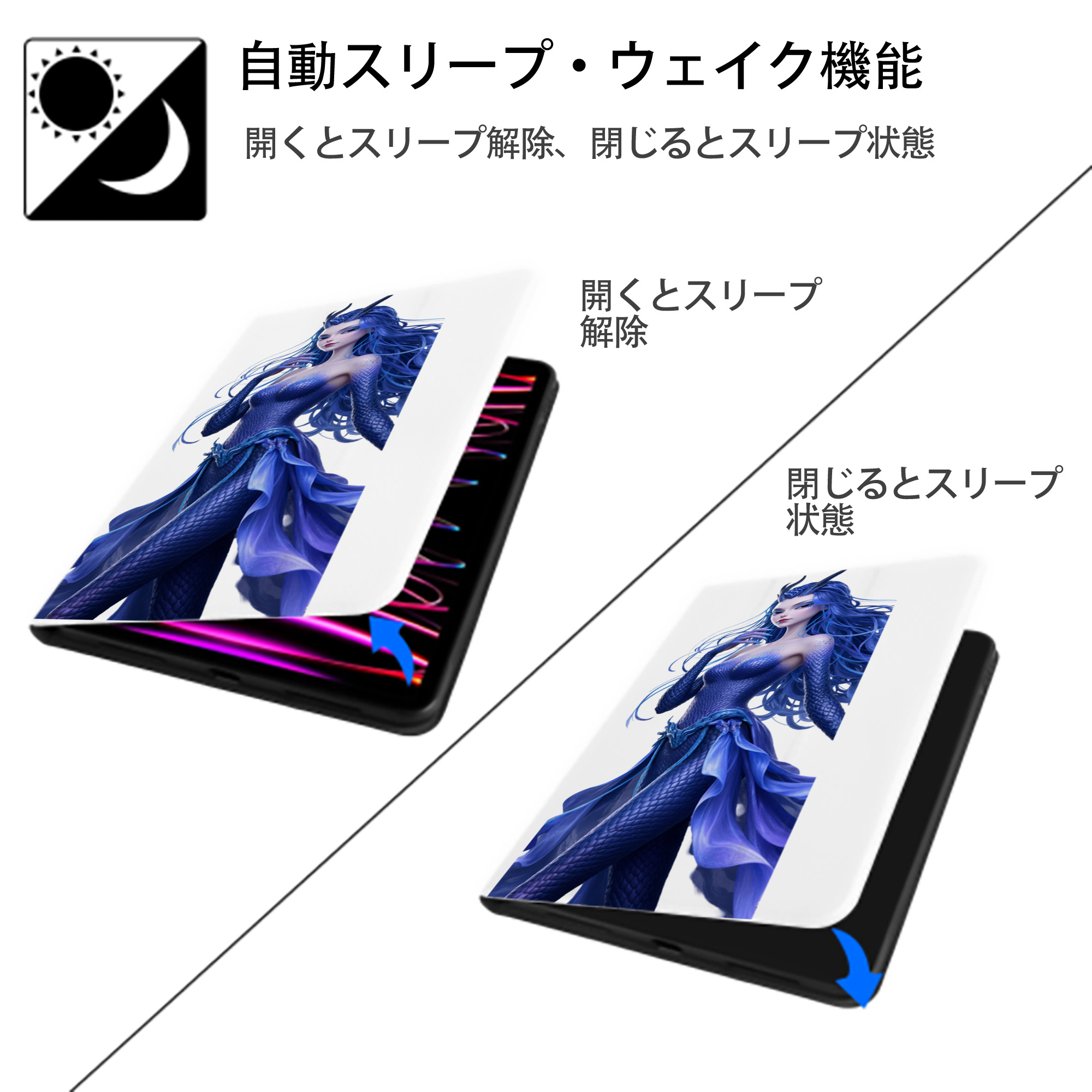 Ne Zha 2 ナタ 魔童の大暴れ IPad ケース ペン収納付き 三つ折りスタンド PUレザー×シリコン 対応機種9.5/10.5/10.9インチ