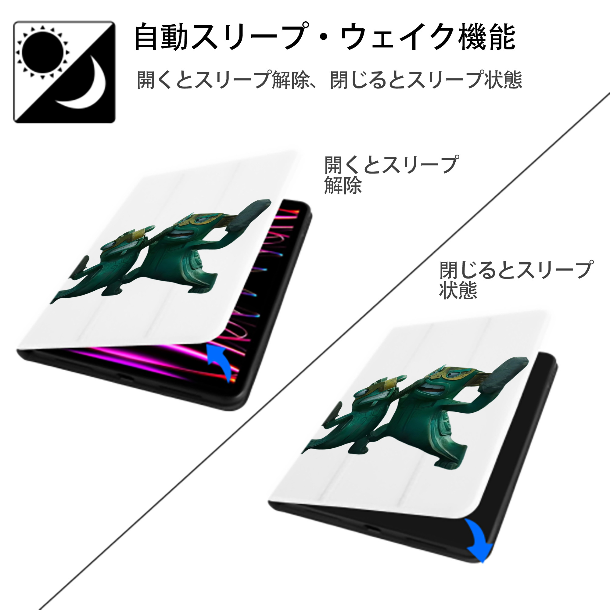 Ne Zha 2 ナタ 魔童の大暴れ IPad ケース ペン収納付き 三つ折りスタンド PUレザー×シリコン 対応機種9.5/10.5/10.9インチ