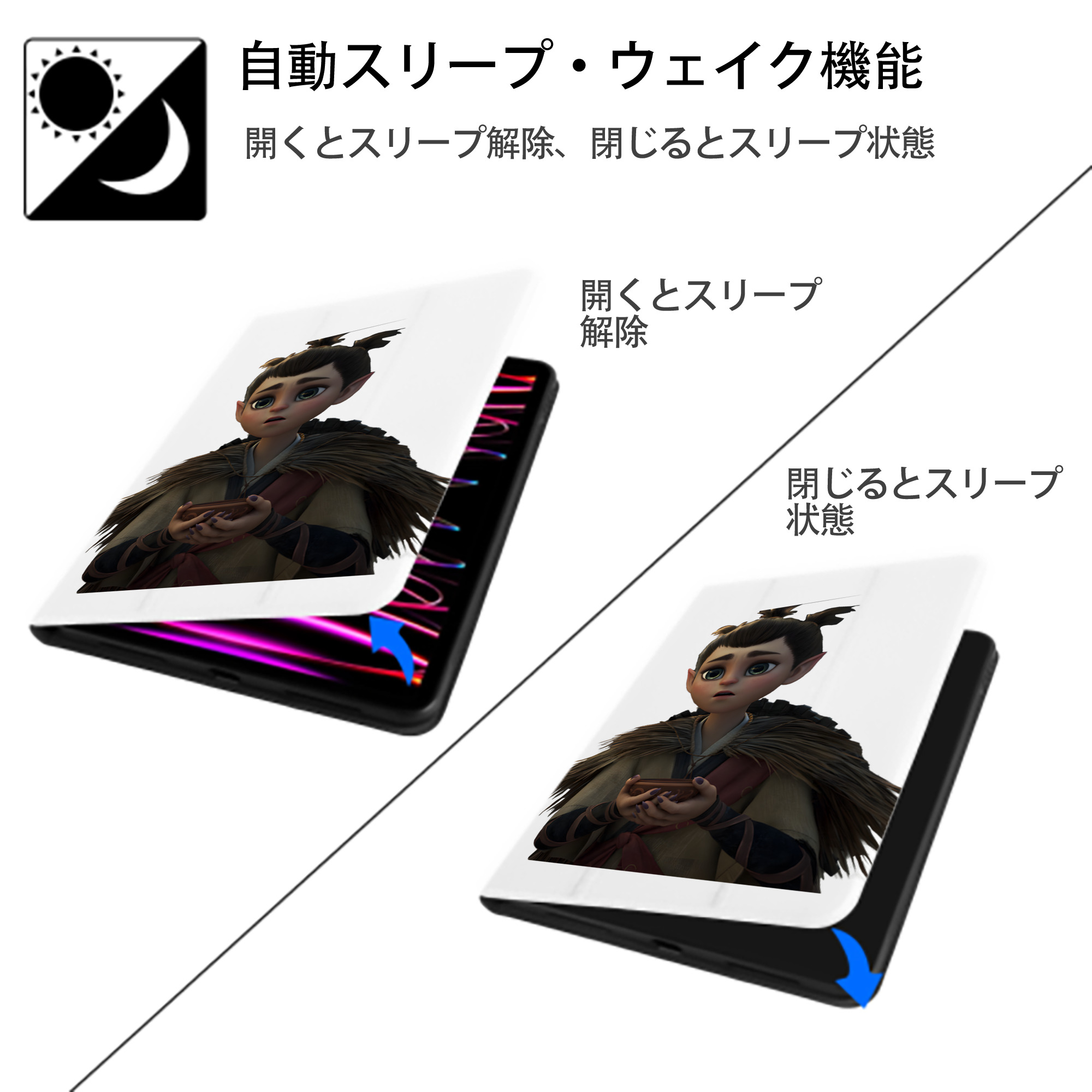 Ne Zha 2 ナタ 魔童の大暴れ IPad ケース ペン収納付き 三つ折りスタンド PUレザー×シリコン 対応機種9.5/10.5/10.9インチ