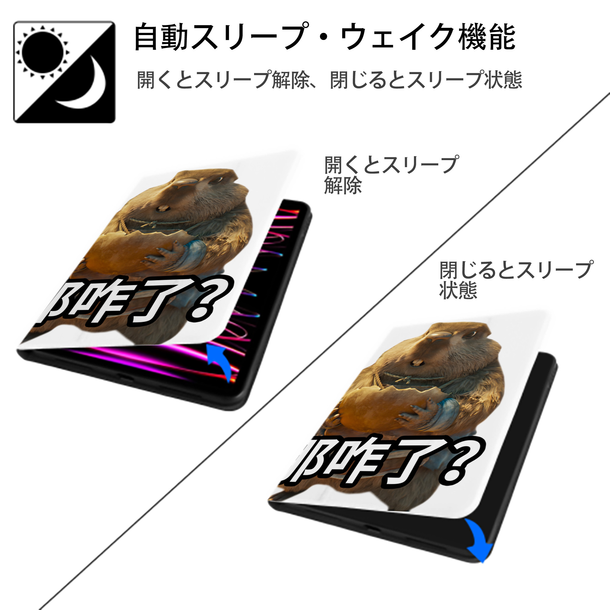Ne Zha 2 ナタ 魔童の大暴れ IPad ケース ペン収納付き 三つ折りスタンド PUレザー×シリコン 対応機種9.5/10.5/10.9インチ