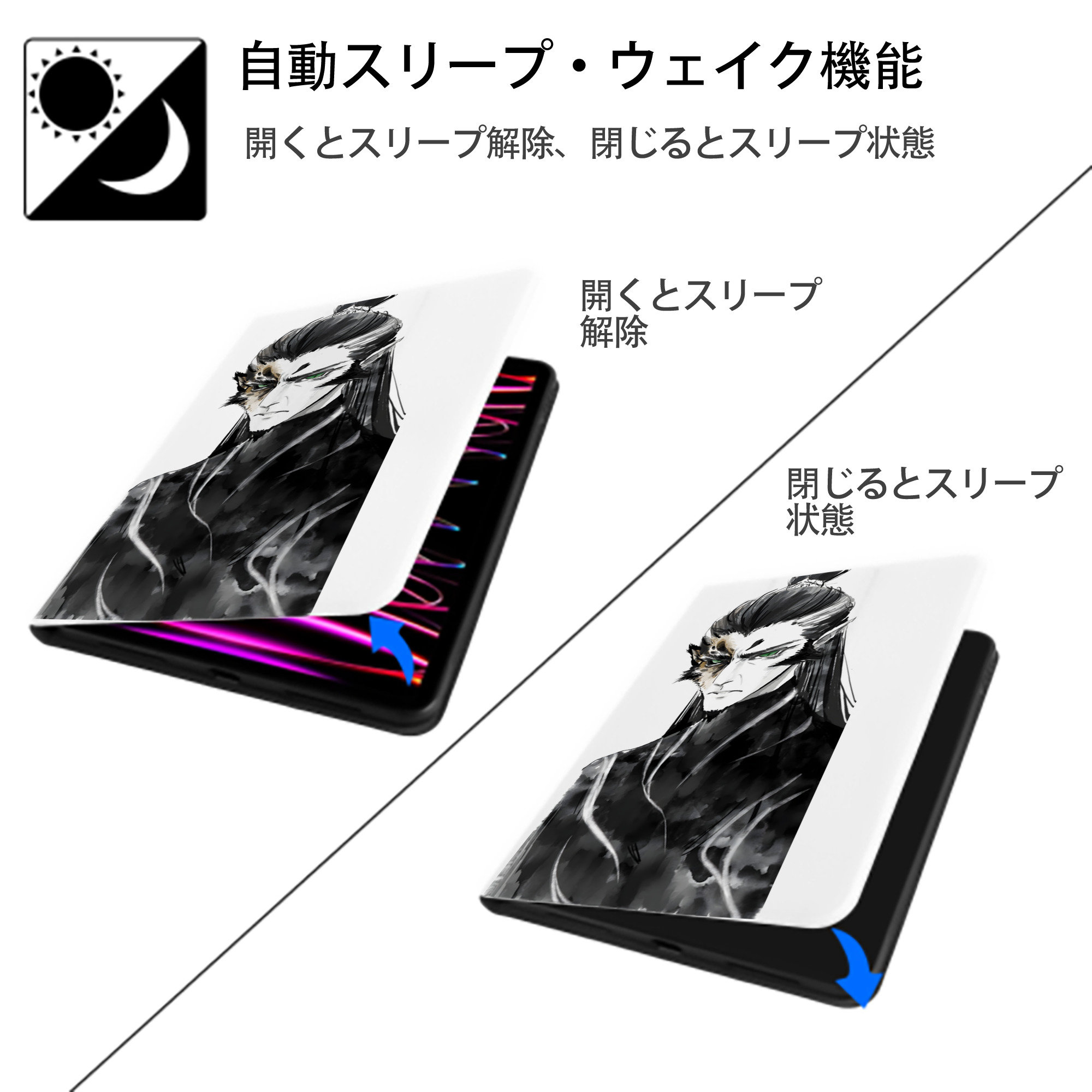Ne Zha 2 ナタ 魔童の大暴れ IPad ケース ペン収納付き 三つ折りスタンド PUレザー×シリコン 対応機種9.5/10.5/10.9インチ