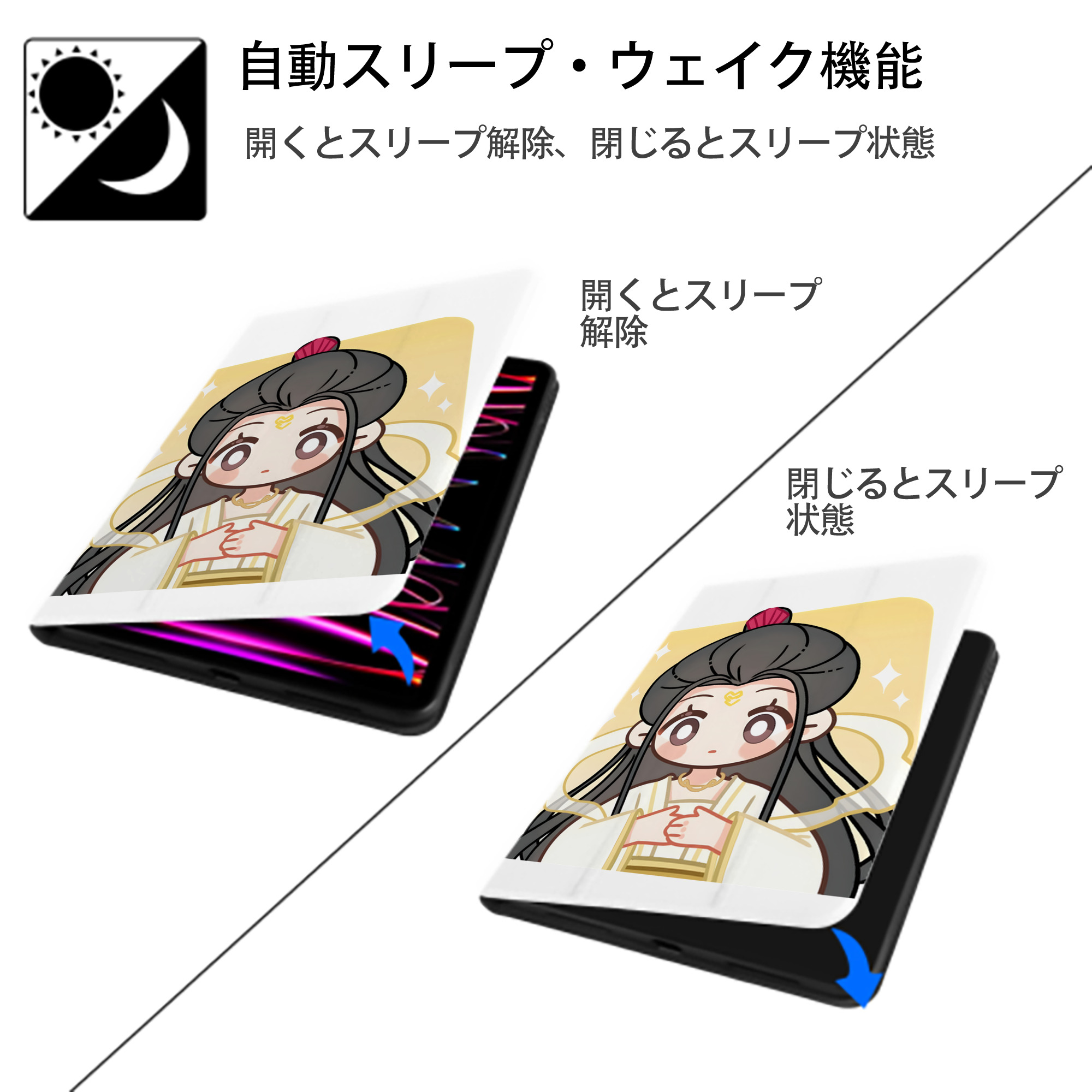 Ne Zha 2 ナタ 魔童の大暴れ IPad ケース ペン収納付き 三つ折りスタンド PUレザー×シリコン 対応機種9.5/10.5/10.9インチ