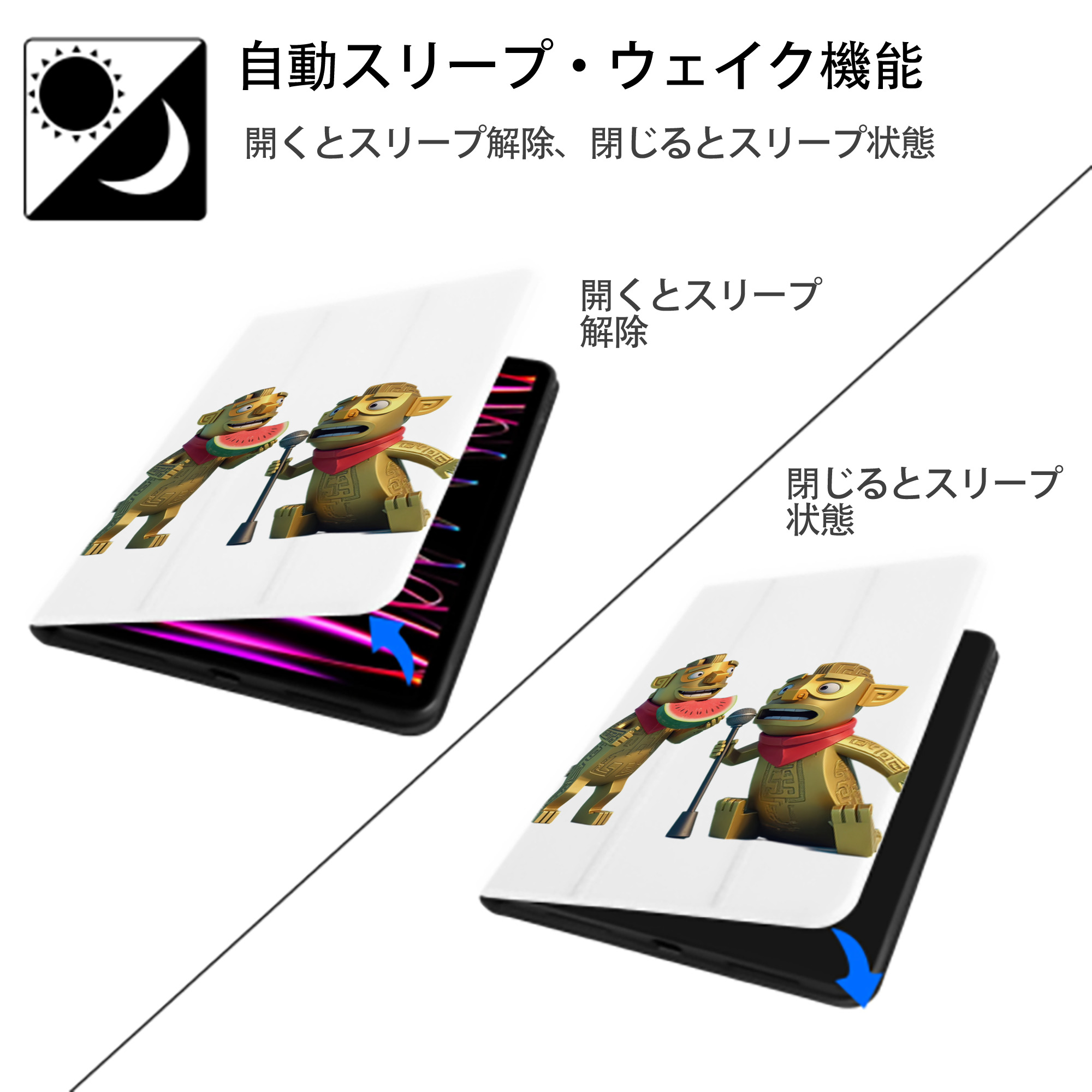 Ne Zha 2 ナタ 魔童の大暴れ IPad ケース ペン収納付き 三つ折りスタンド PUレザー×シリコン 対応機種9.5/10.5/10.9インチ