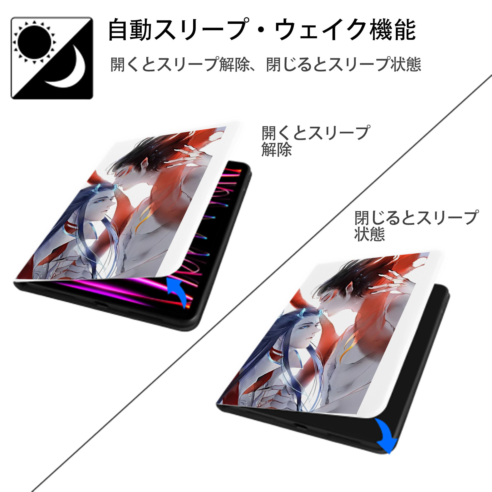 Ne Zha 2 ナタ 魔童の大暴れ IPad ケース ペン収納付き 三つ折りスタンド PUレザー×シリコン 対応機種9.5/10.5/10.9インチ