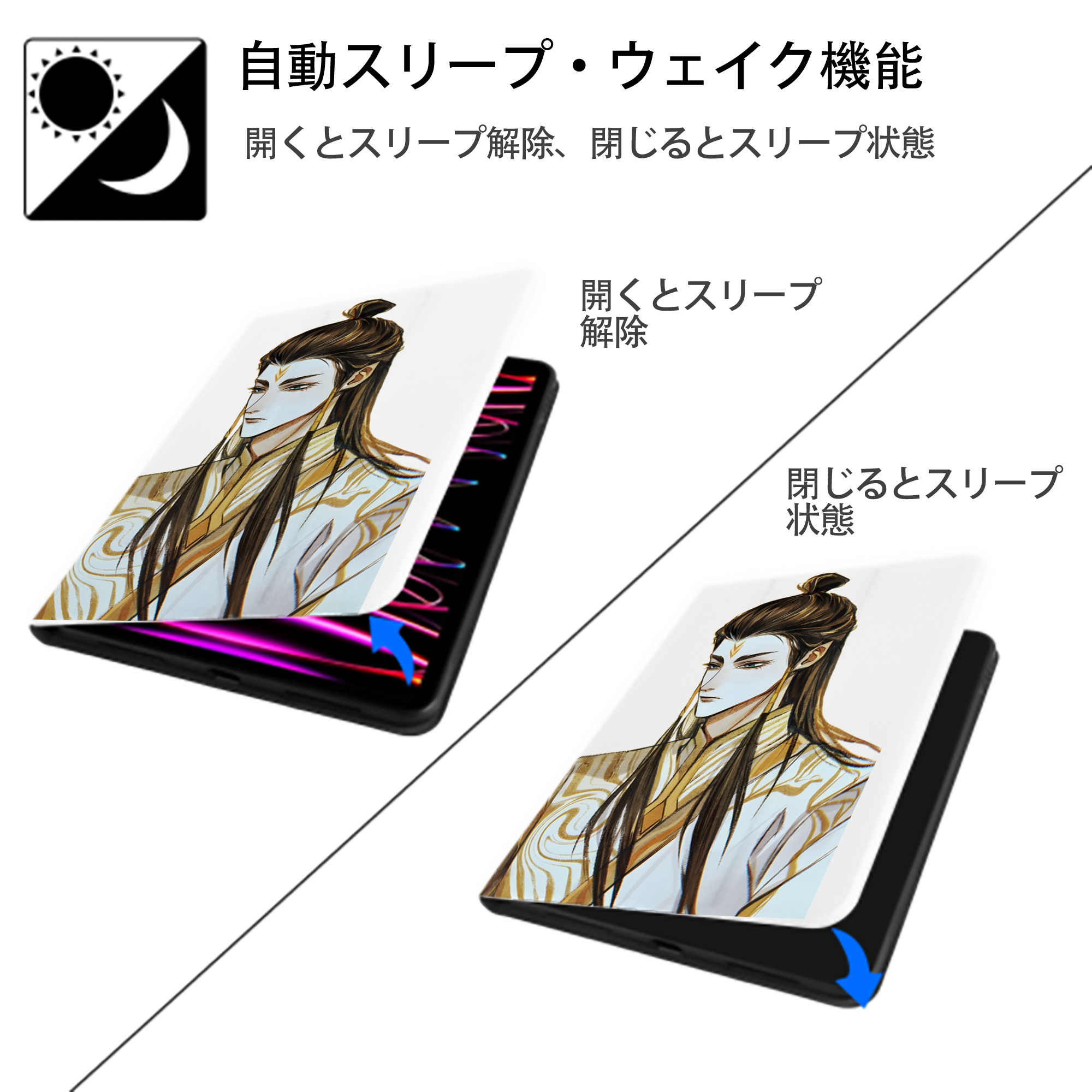 Ne Zha 2 ナタ 魔童の大暴れ IPad ケース ペン収納付き 三つ折りスタンド PUレザー×シリコン 対応機種9.5/10.5/10.9インチ