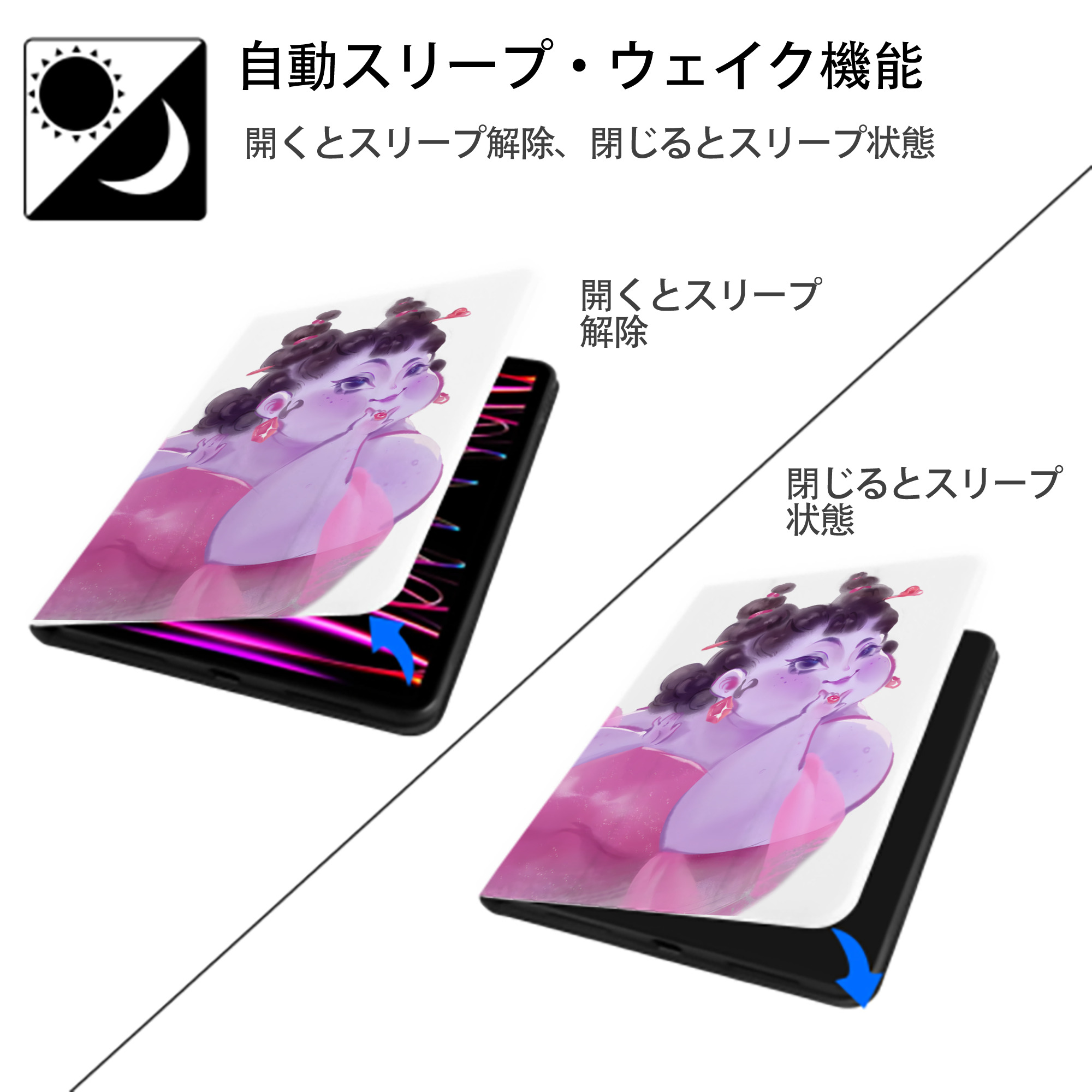 Ne Zha 2 ナタ 魔童の大暴れ IPad ケース ペン収納付き 三つ折りスタンド PUレザー×シリコン 対応機種9.5/10.5/10.9インチ