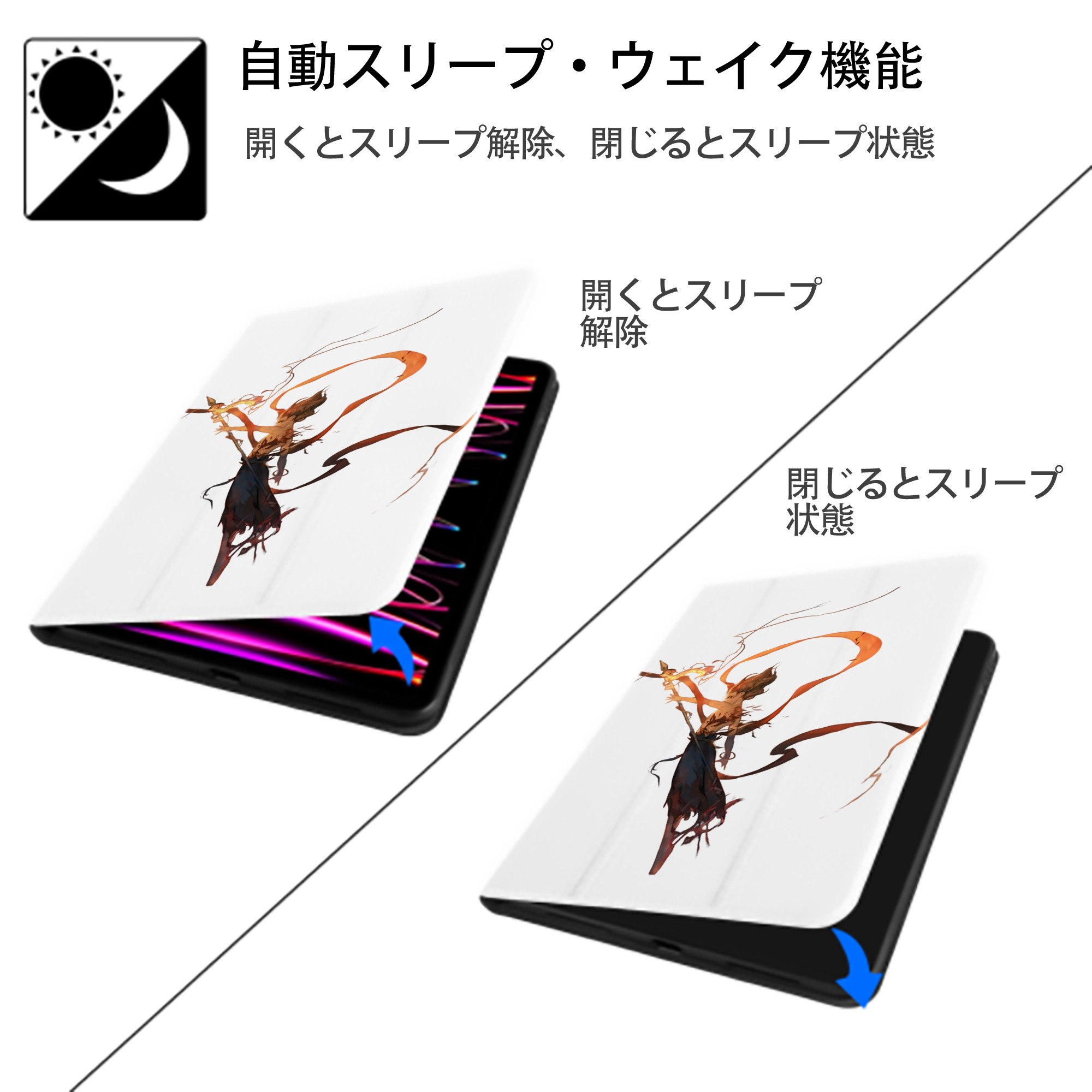 Ne Zha 2 ナタ 魔童の大暴れ IPad ケース ペン収納付き 三つ折りスタンド PUレザー×シリコン 対応機種9.5/10.5/10.9インチ
