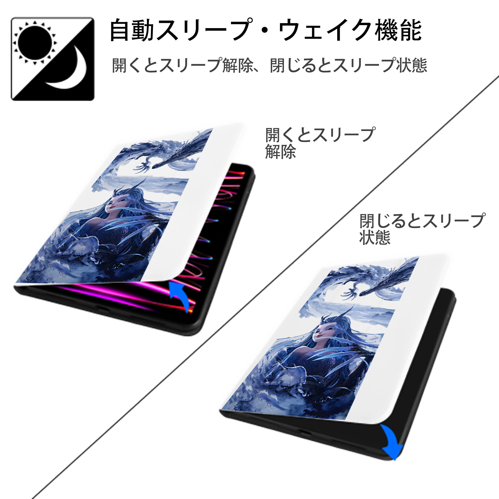 Ne Zha 2 ナタ 魔童の大暴れ IPad ケース ペン収納付き 三つ折りスタンド PUレザー×シリコン 対応機種9.5/10.5/10.9インチ