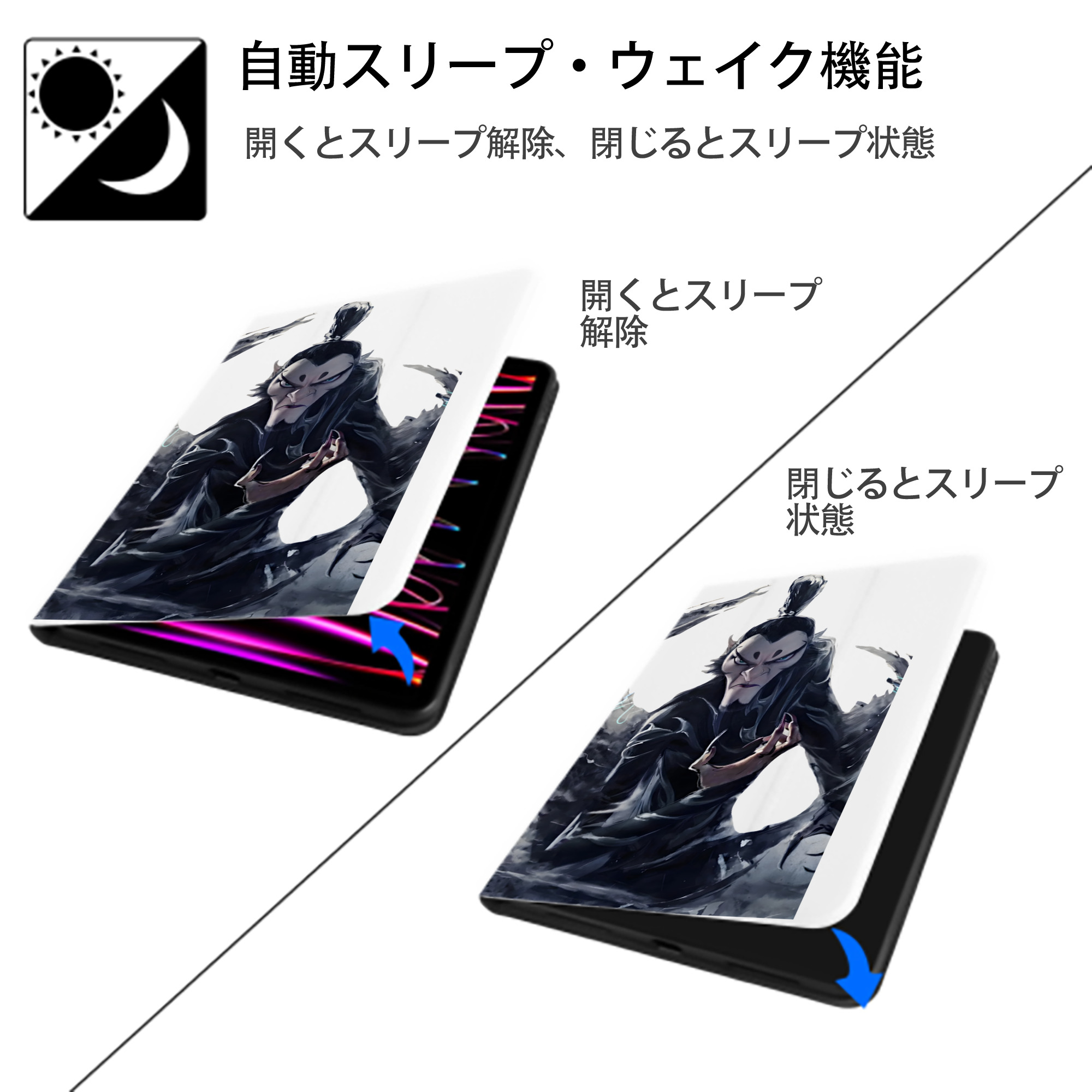 Ne Zha 2 ナタ 魔童の大暴れ IPad ケース ペン収納付き 三つ折りスタンド PUレザー×シリコン 対応機種9.5/10.5/10.9インチ