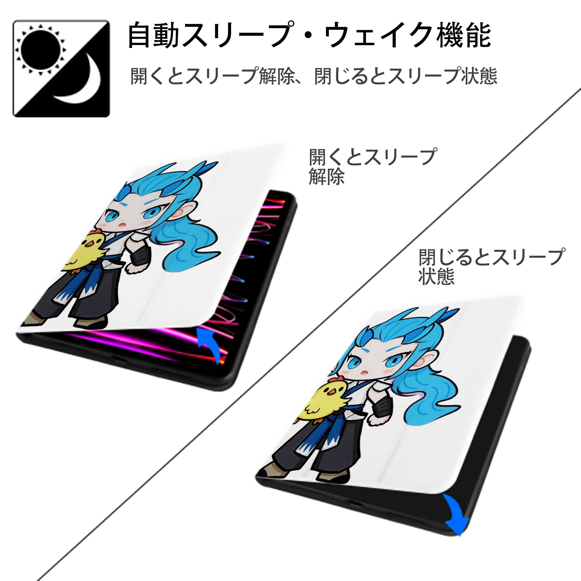 Ne Zha 2 ナタ 魔童の大暴れ IPad ケース ペン収納付き 三つ折りスタンド PUレザー×シリコン 対応機種9.5/10.5/10.9インチ