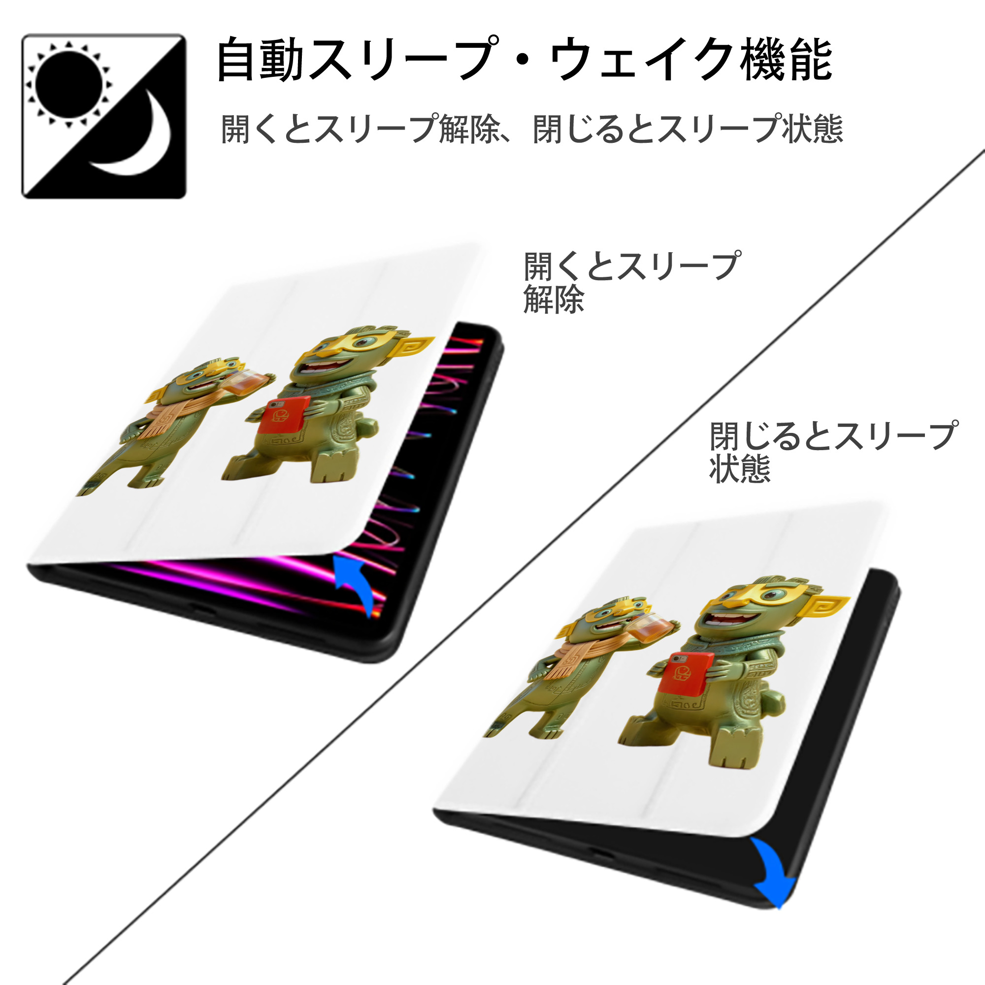 Ne Zha 2 ナタ 魔童の大暴れ IPad ケース ペン収納付き 三つ折りスタンド PUレザー×シリコン 対応機種9.5/10.5/10.9インチ