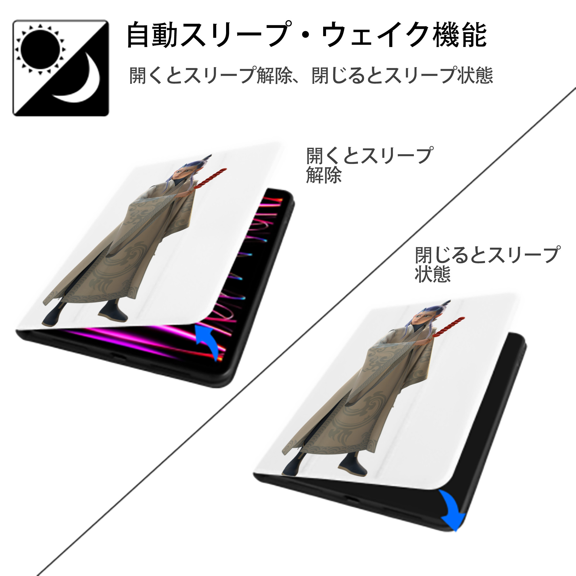 Ne Zha 2 ナタ 魔童の大暴れ IPad ケース ペン収納付き 三つ折りスタンド PUレザー×シリコン 対応機種9.5/10.5/10.9インチ
